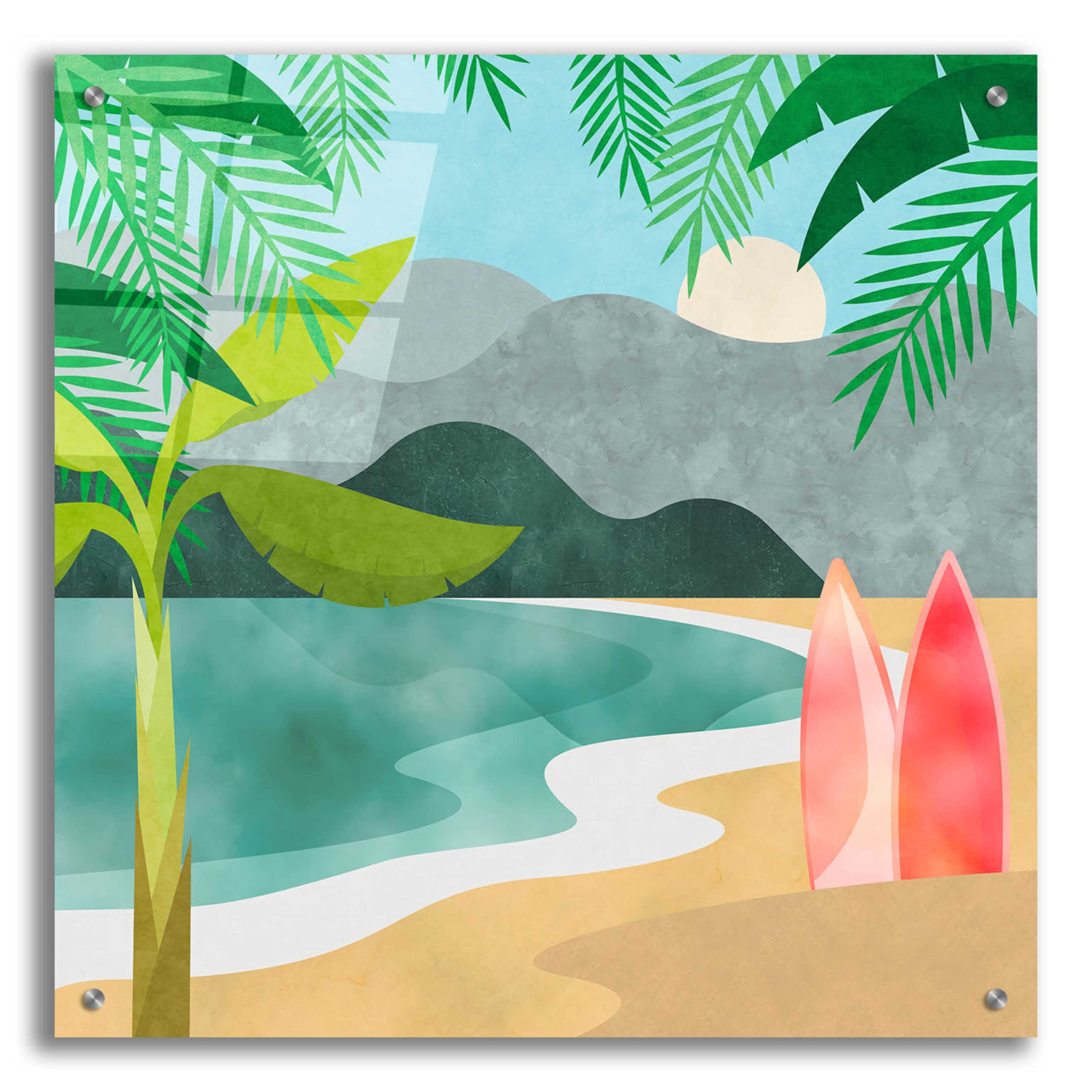 Secret Surf Spot by Andrea Haase - 24x24 Inch Acrylic Glass Wall Art Painting, Modern Coastal Beach Decor for Living Room, Bedroom & Office