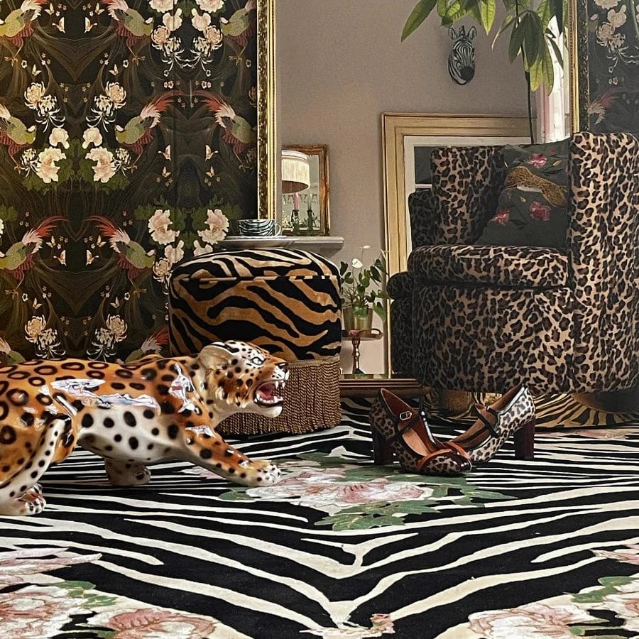Zebra Florals 244x152cm Hand Tufted Rug - Soft Bohemian Area Rug for Living Room, Bedroom & Nursery Decor