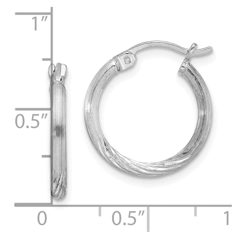 925 Sterling Silver Rhodium-Plated 2mm Satin Diamond-Cut Tube Hoop Earrings for Women - Hypoallergenic Fashion Jewelry for Everyday Wear, Parties & Special Occasions