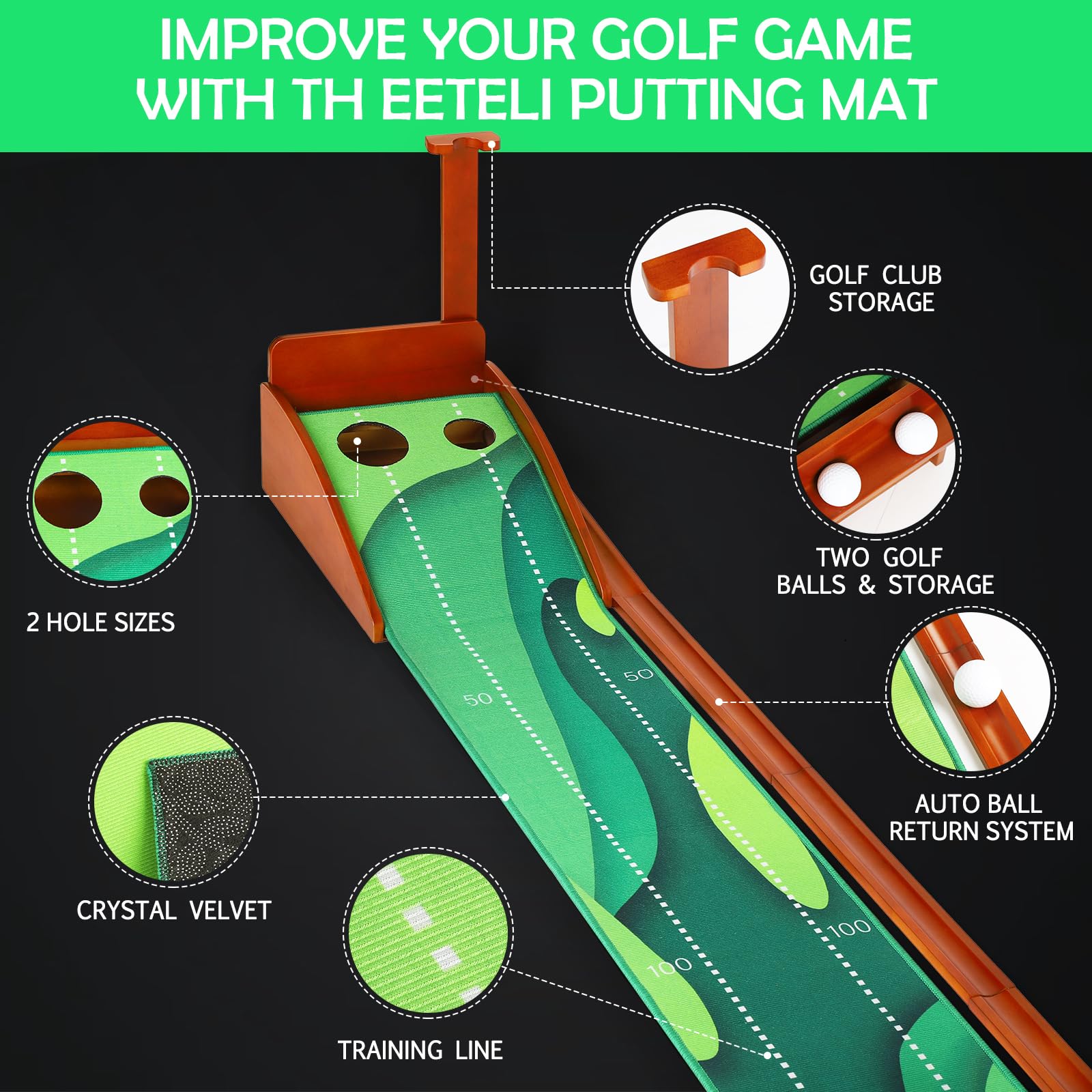 **9.8ft Auto-Return Golf Putting Mat - Indoor Golf Training & Practice Mat with 2 Golf Balls | Perfect for Home, Office & Backyard Practice | Great Golf Gift for Men**