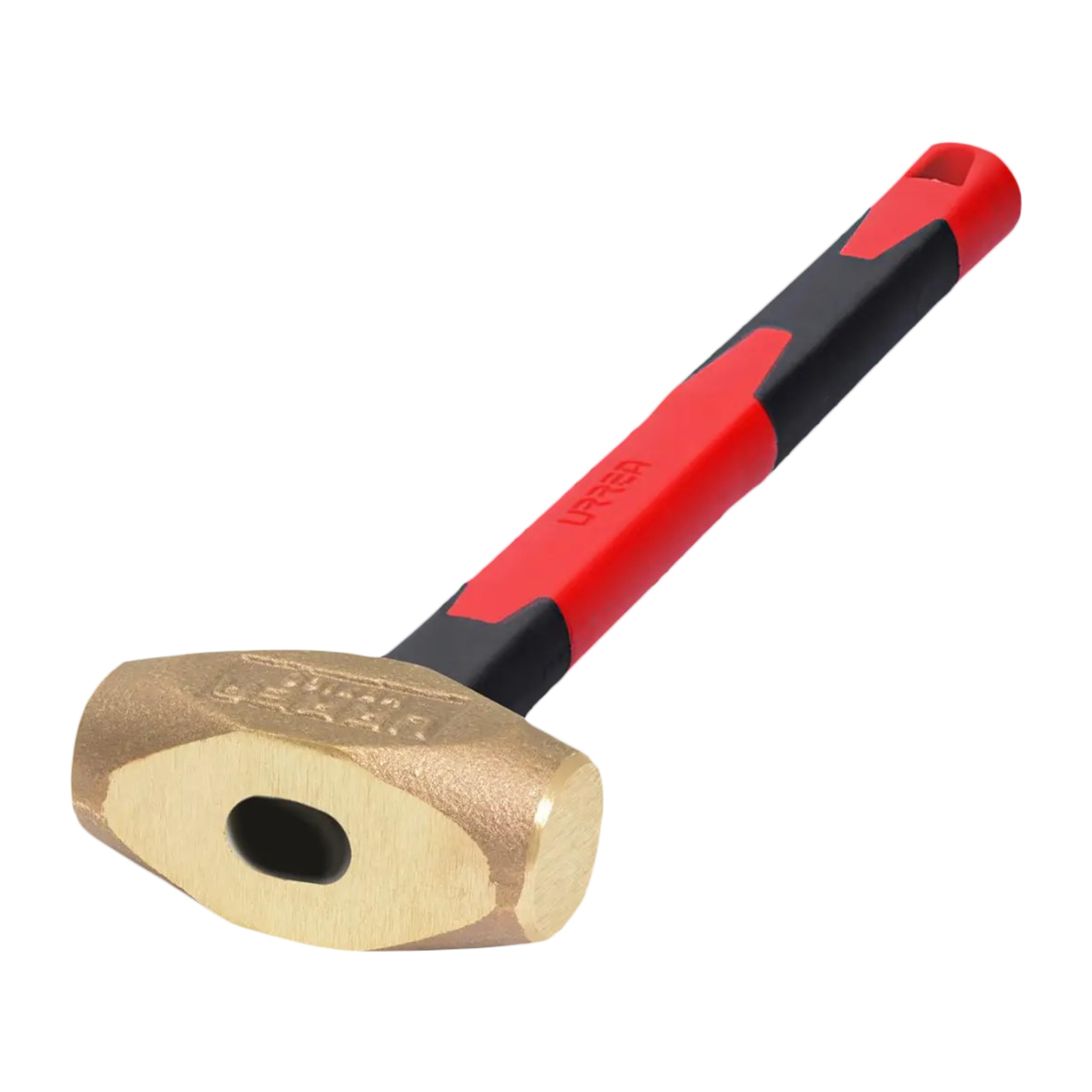 URREA 30-Ounce Brass Head Sledge Hammer with Forged Striking Head & Shock-Absorbing Fiberglass Handle - Heavy Duty Drilling Hammer for Construction, Metalwork, and Demolition Projects - Model 1430FV