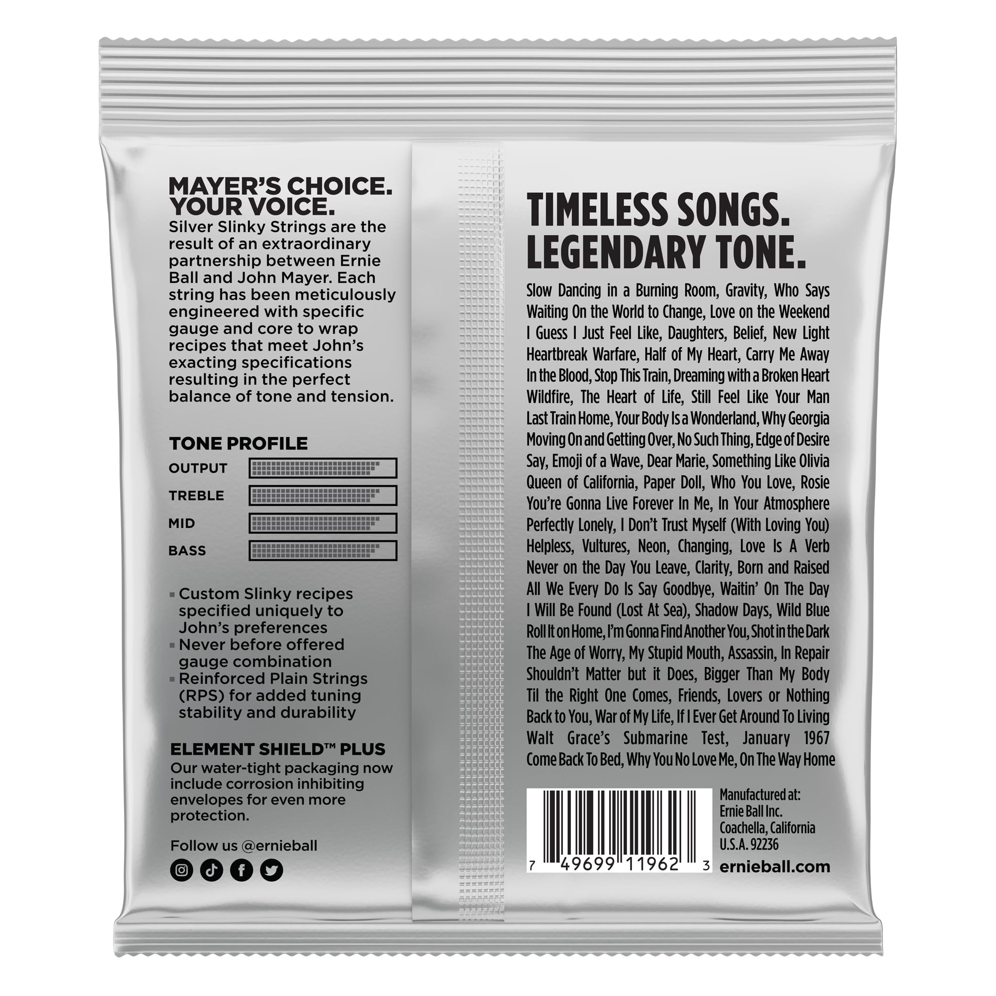 Ernie Ball John Mayer Silver Slinky Nickel Wound Electric Guitar Strings - 10.5-47 Gauge | Premium Guitar Strings for Blues, Rock & Stage Performance