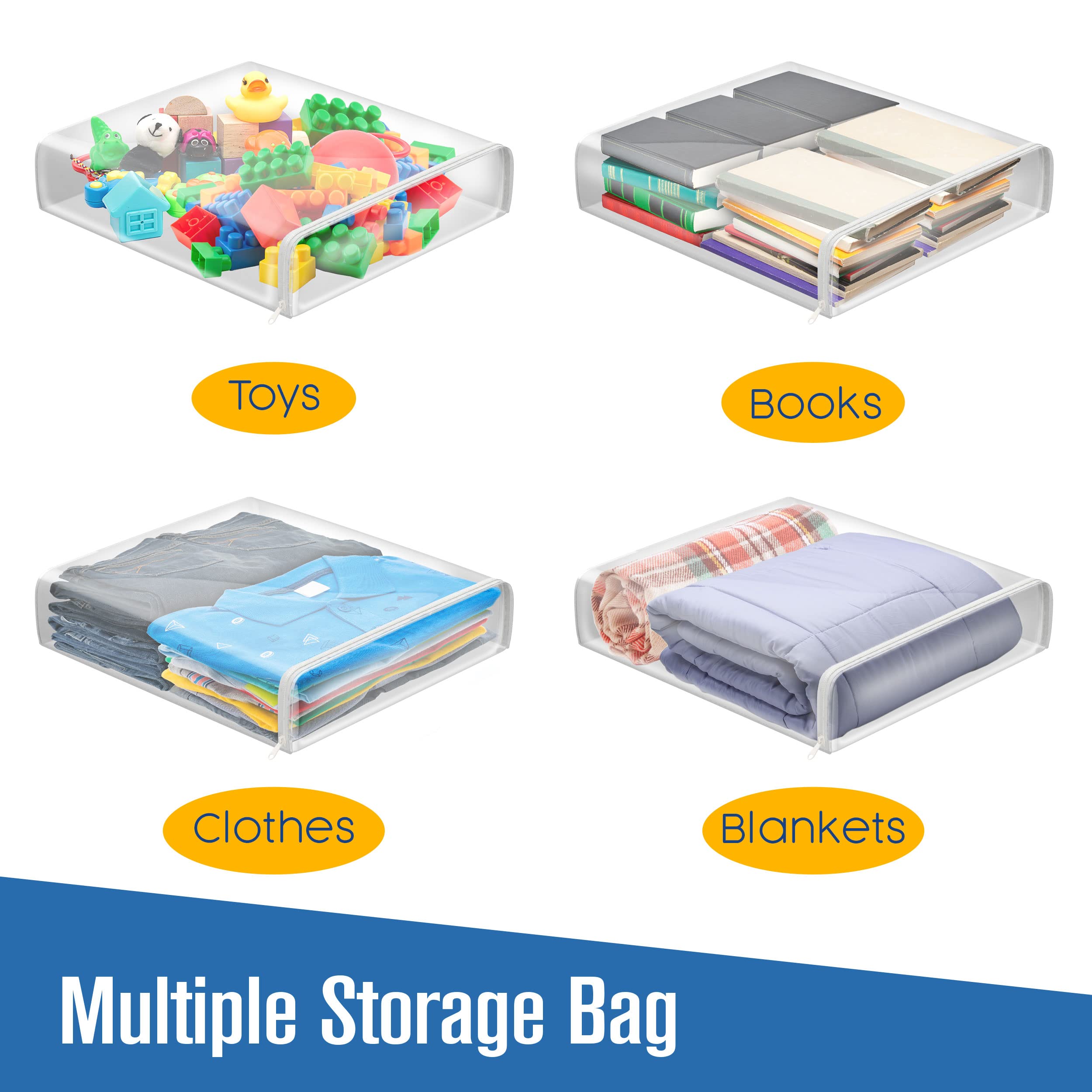 Houseables Clear Zippered Plastic Storage Bags for Clothes, Blankets, Bed Sheets & Linens - 18x15 Inch Moth-Proof Vinyl Garment Bags (5-Pack) - Perfect for Seasonal Storage, Travel & Closet Organization