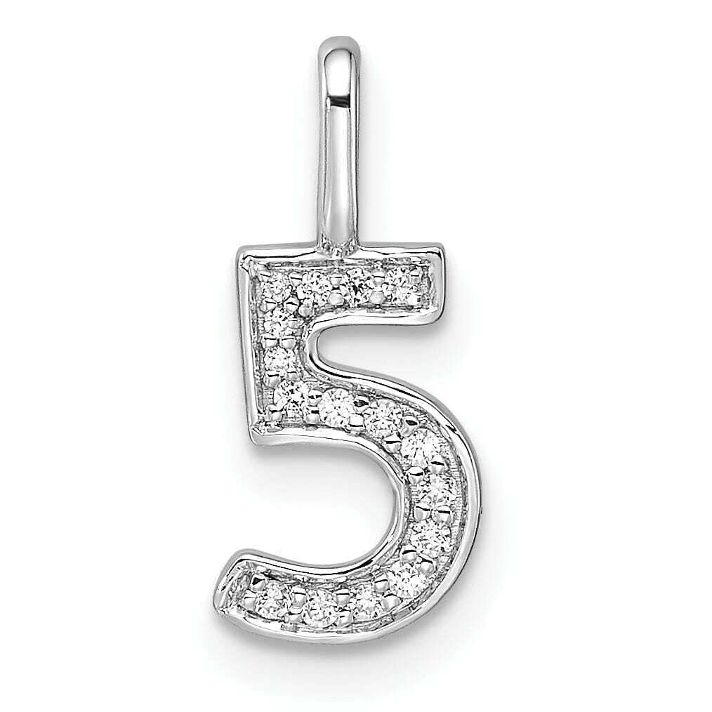 14K White Gold Diamond Women's Number 5 Charm Pendant - Elegant Bijou Jewelry for Birthdays, Anniversaries & Special Occasions