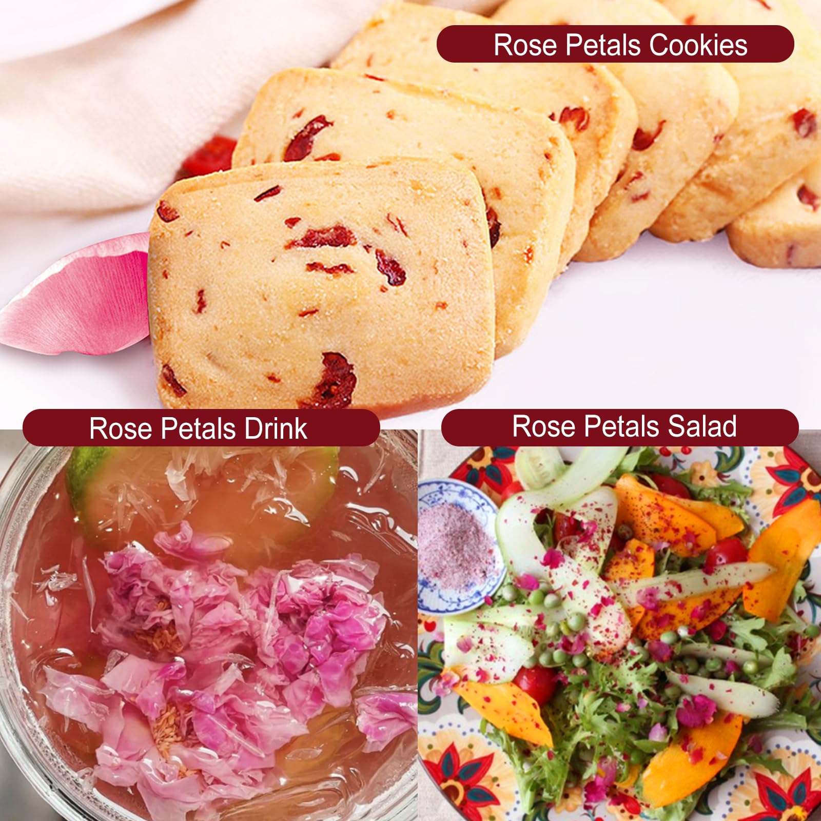 TEARELAE Premium Dried Rose Petals - 1.3oz/37g Natural Edible Rose Flowers for Tea, Baking, Candles, Soap & Crafts - Perfect for Romantic Baths, Wedding Decor & DIY Gifts