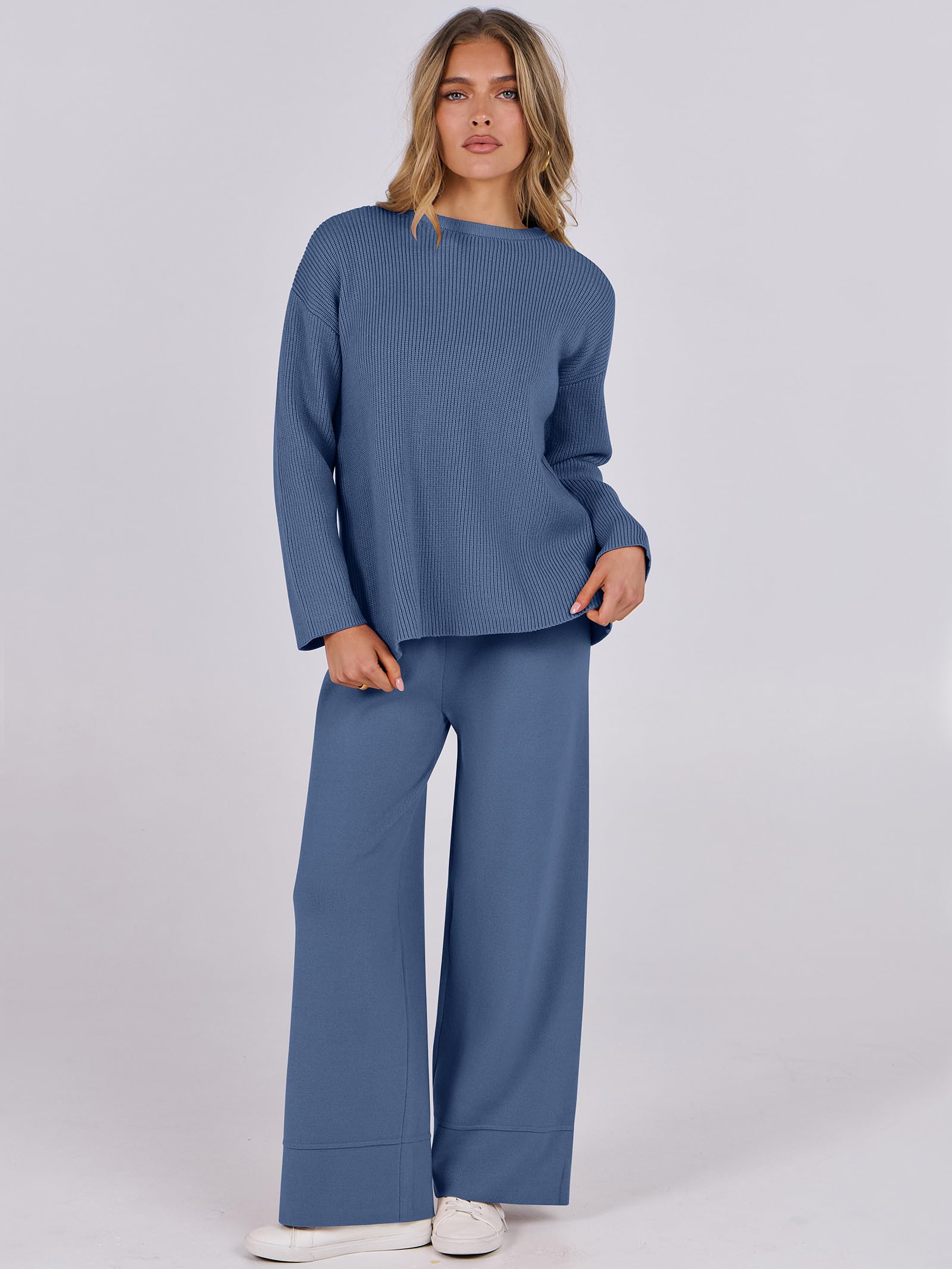 ANRABESS Women's Two Piece Outfits - Cozy Sweater & Wide Leg Lounge Set | Casual Pullover Matching Sets for Fall 2024 | Perfect for Home, Office & Weekend Outings