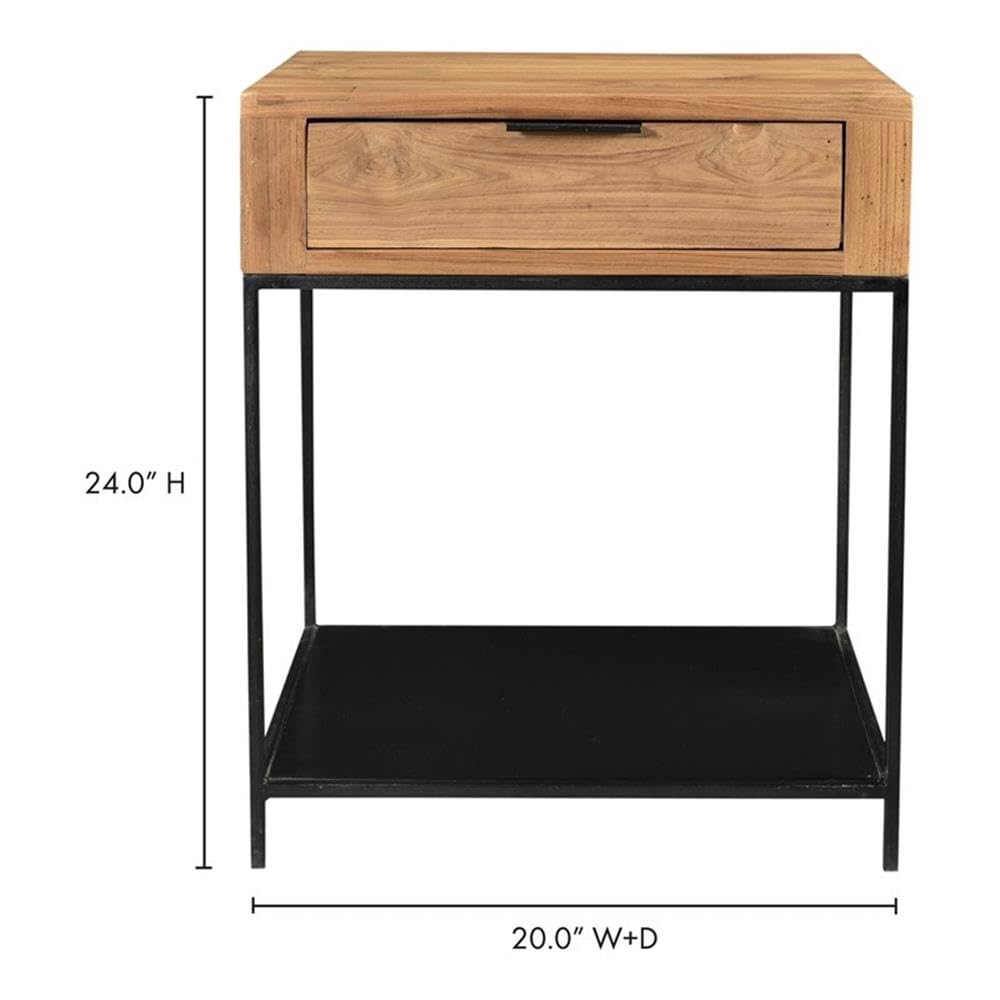 Moe's Home Collection Joliet Side Table - Modern Nightstand with Storage Shelf for Bedroom, Living Room, or Office - Compact End Table with Sturdy Metal Frame and Wooden Top