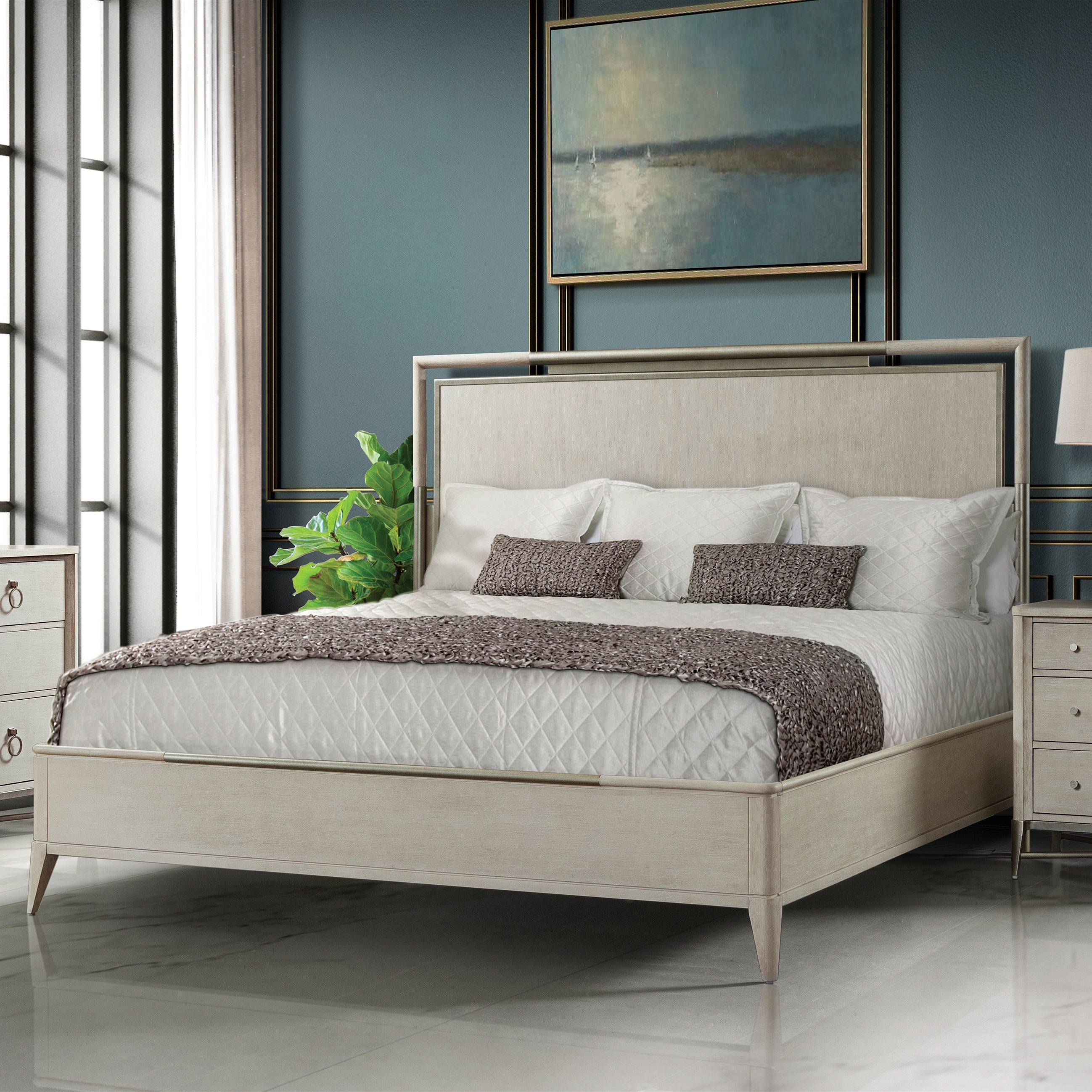 Mantalia Solid Wood Panel Bed with Metal Frame - Queen Size Champagne Finish - Elegant Bedroom Furniture for Master Bedroom, Guest Room, or Apartment