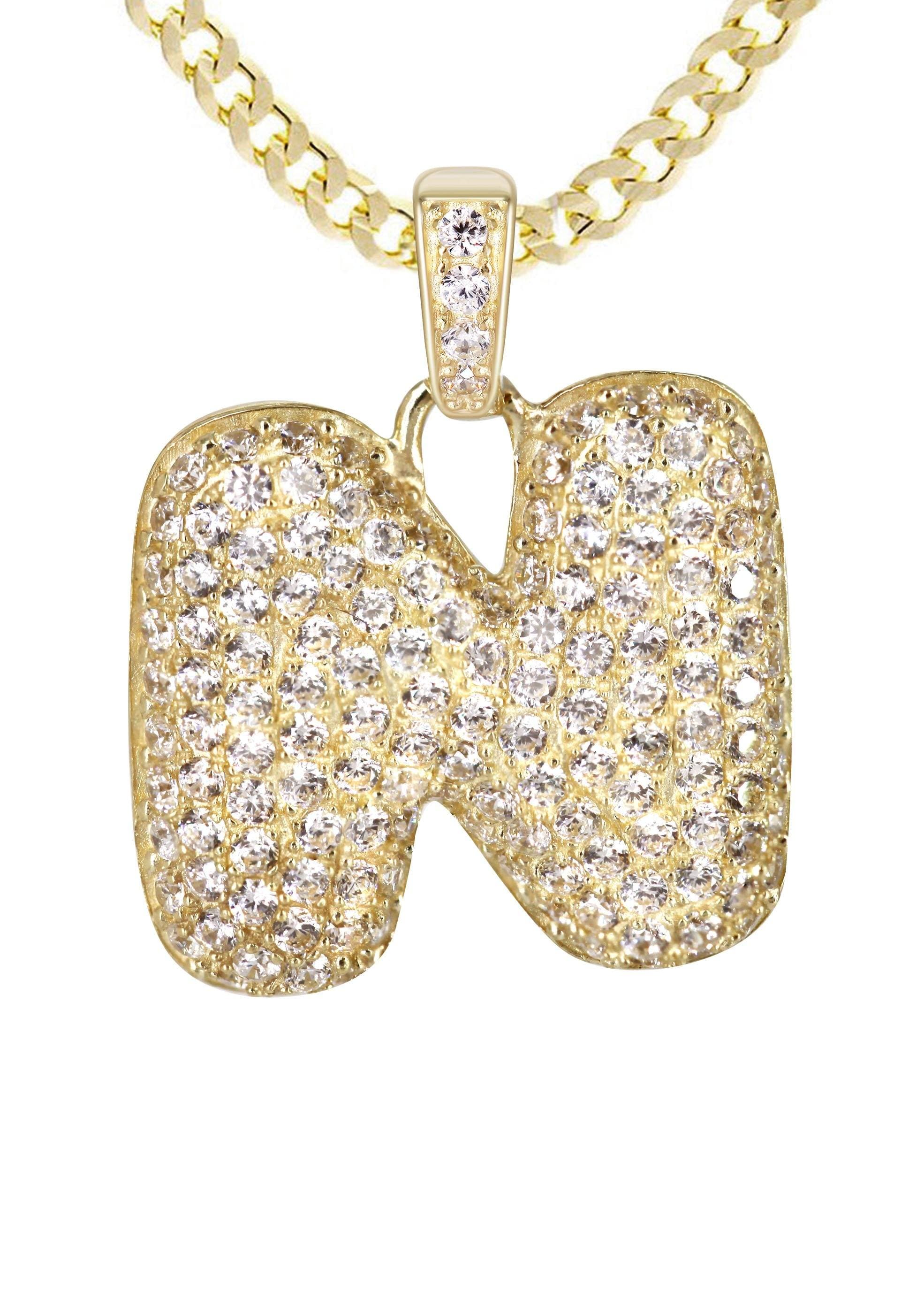 10K Yellow Gold Bubble Letter N CZ Necklace for Women - 5 Grams Dainty Layering Jewelry - Perfect for Gifts, Birthdays, and Everyday Wear