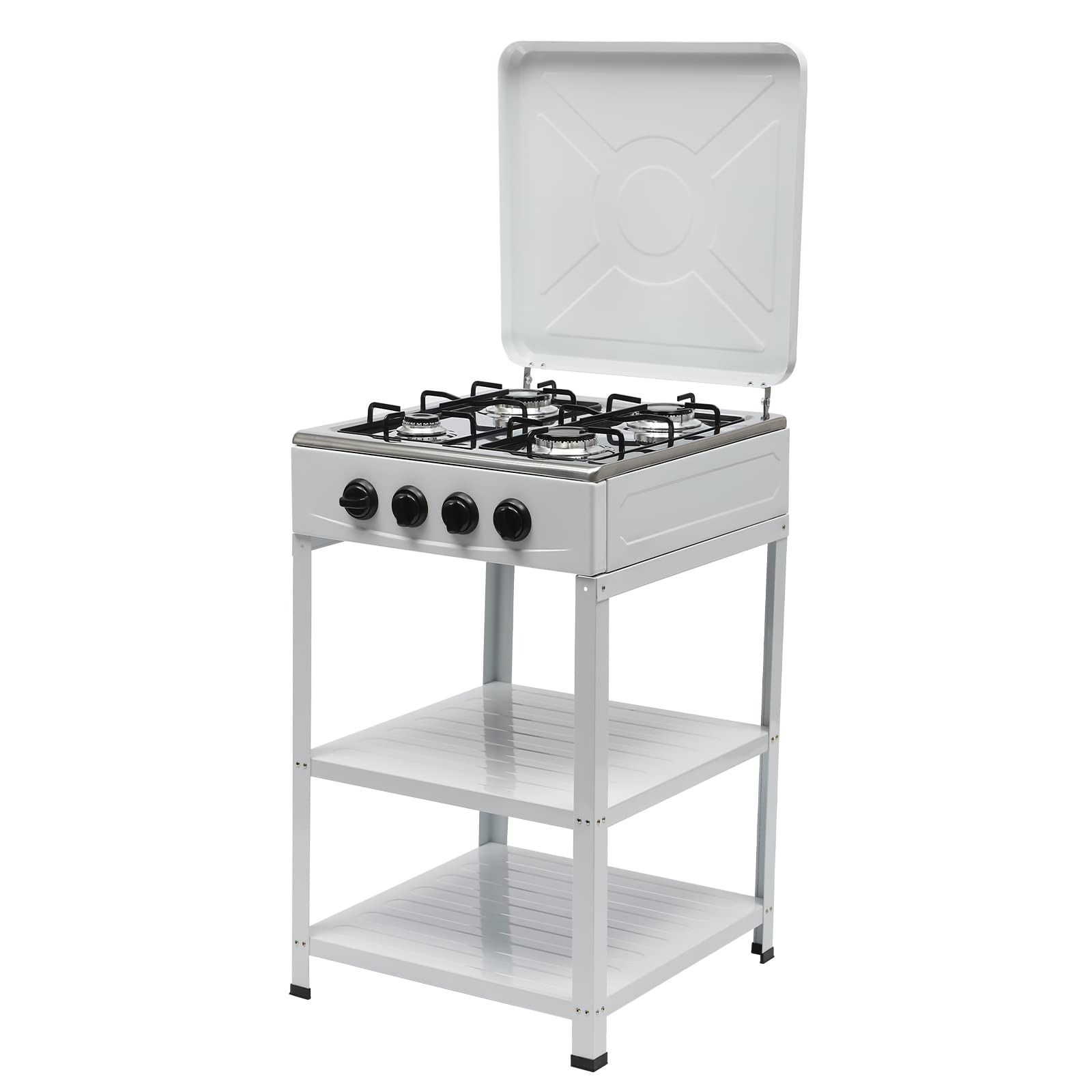 4 Burner Portable Camping Stove with Windproof Cover & Leg Stand - Manual Ignition Gas Stove for Outdoor Cooking, Picnics, RV Trips & Emergency Preparedness