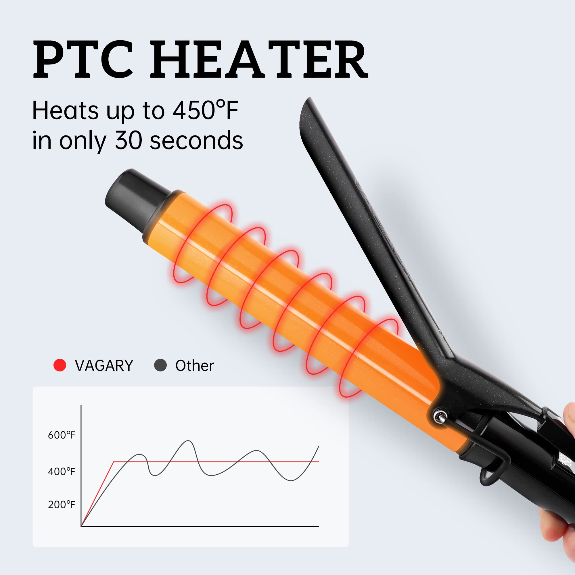 VAGARY 1.25 Inch Long Barrel Curling Iron with EU Adapter - Bio Ionic Hair Curler for Beach Waves & Salon-Quality Styling - Perfect for Wedding, Party & Everyday Hairstyles