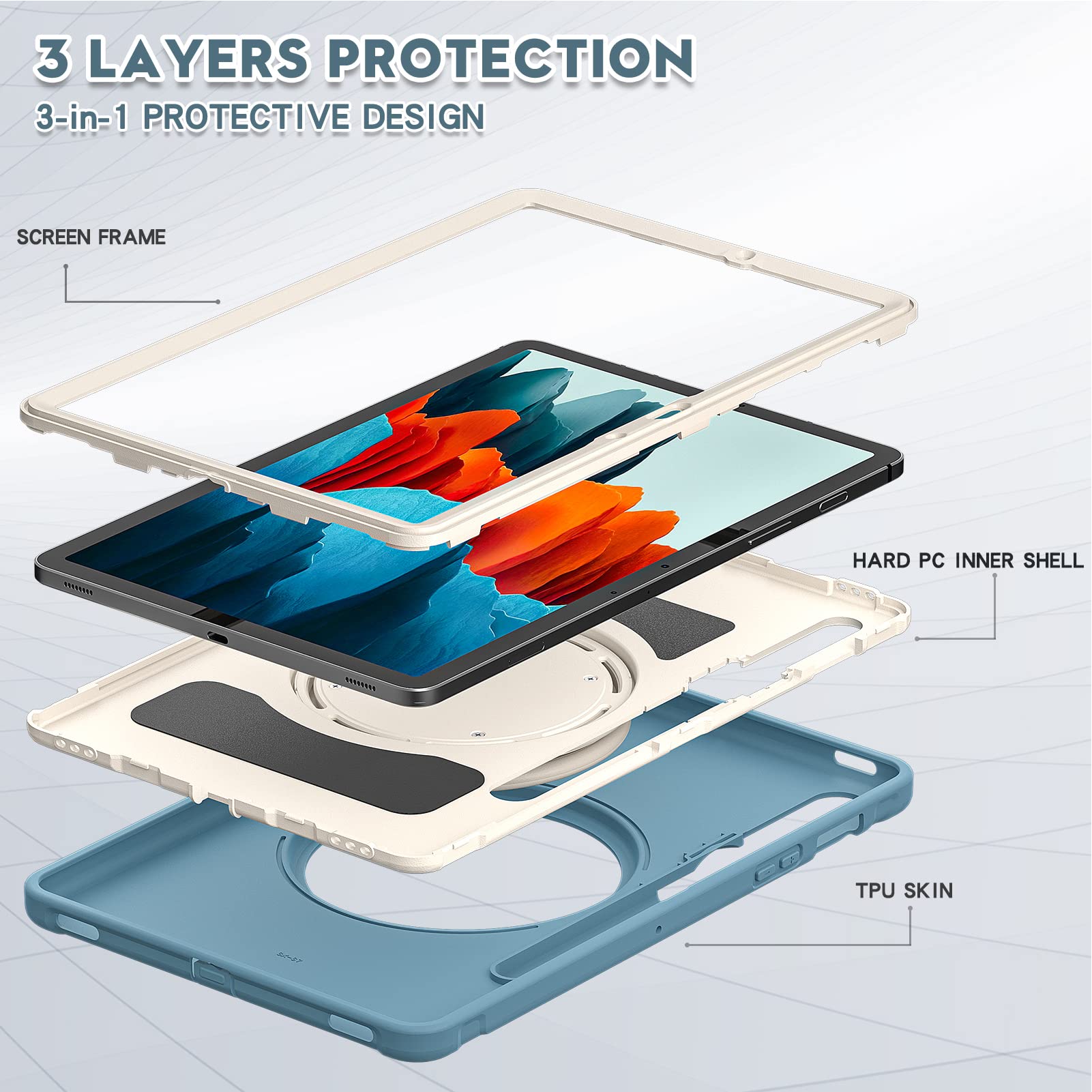 ORIbox Defender Case for Samsung Galaxy Tab S8/S7 11 Inch - Heavy Duty Shockproof Cover with 360° Rotating Ring Stand & Kickstand | Full Body Protection for Kids, Travel & Outdoor Use