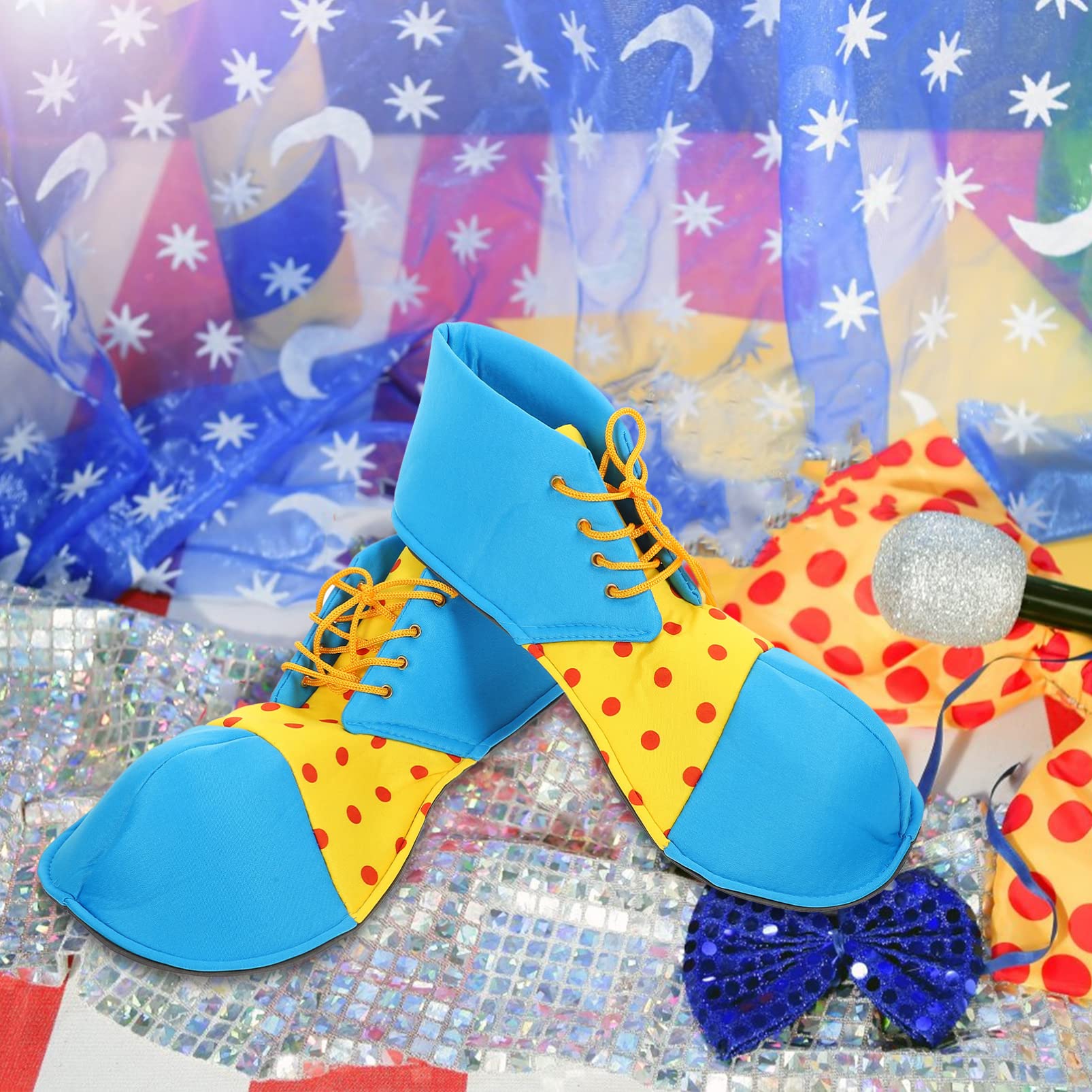Bright Color Halloween Clown Shoes - Pair of Blue & Yellow Clown Costume Accessories for Cosplay, Halloween Parties & Circus Performances