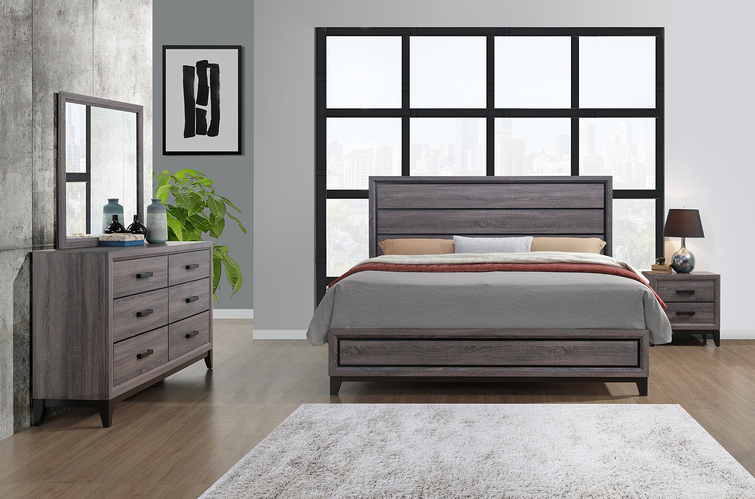 Global Furniture USA Kate Grey King Bed Frame – Modern Platform Bed with Upholstered Headboard for Master Bedroom | Durable & Stylish Bedroom Furniture for Home Decor
