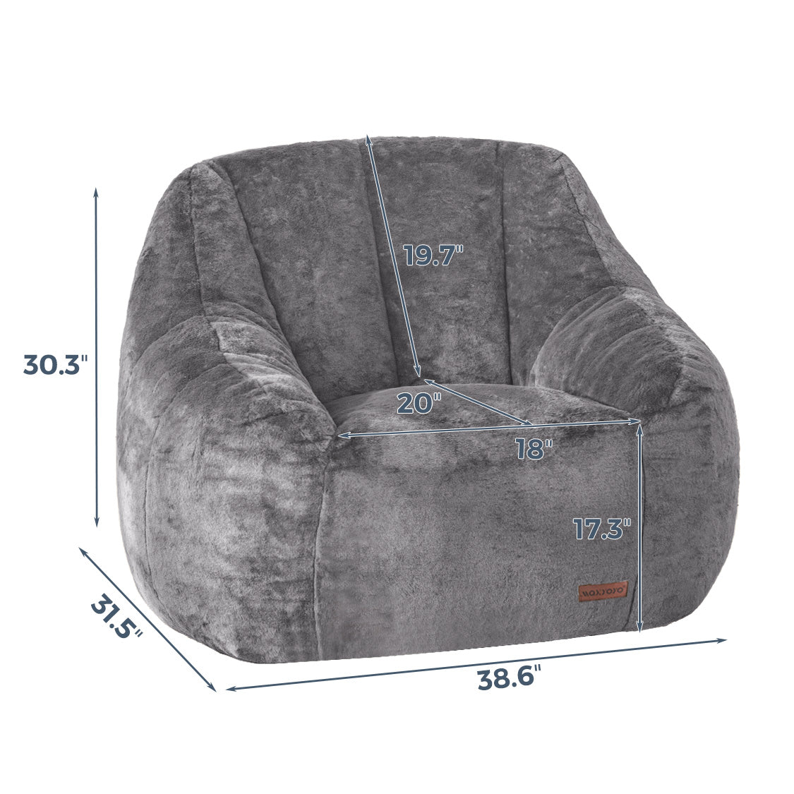 MAXYOYO Faux Fur Bean Bag Chair with High Backrest - Grey, Oversized Comfortable Lounge Chair for Living Room, Bedroom, Dorm, or Game Room - Perfect for Relaxing, Reading, and Gaming