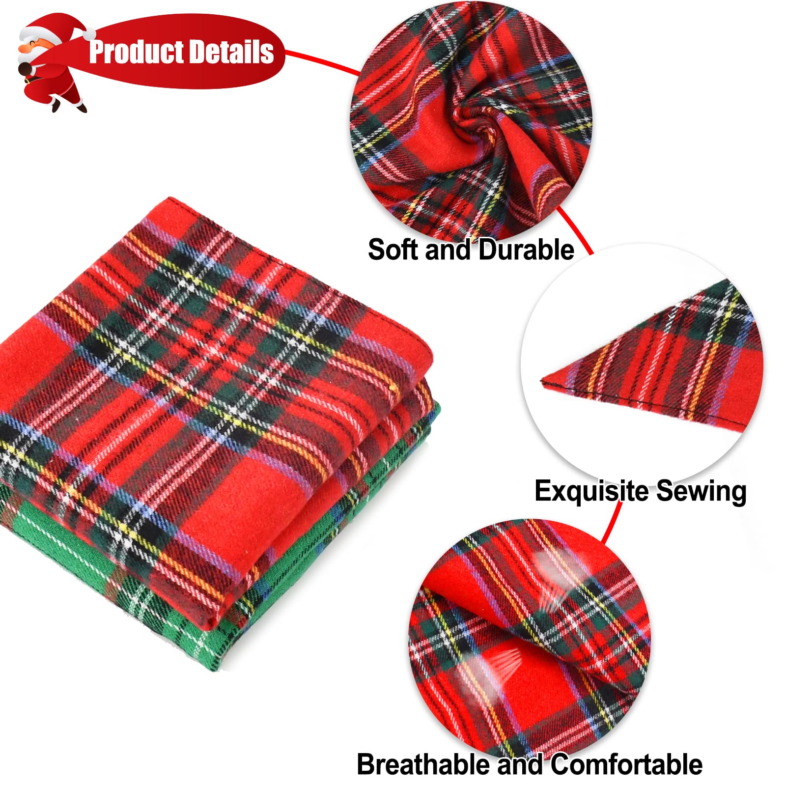 Malier 2 Pack Christmas Plaid Dog Bandanas - Classic Holiday Pet Scarves & Triangle Bibs Set for Small Medium Large Dogs - Festive Pet Costume Accessories (Green + Red, Large) - Perfect for Christmas Photos, Pet Parties & Seasonal Decorations
