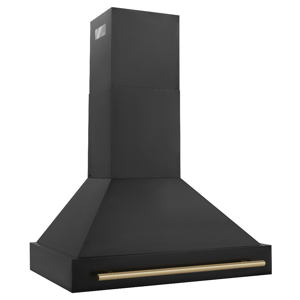ZLINE Autograph Edition 36-inch Black Stainless Steel Kitchen Package - Dual Fuel Range, Range Hood, Dishwasher & Refrigerator with Internal Water Dispenser & Champagne Bronze Accents (4AKPR RABRHDWV36 CB) | Premium Kitchen Appliances for Modern Homes & Gourmet Cooking