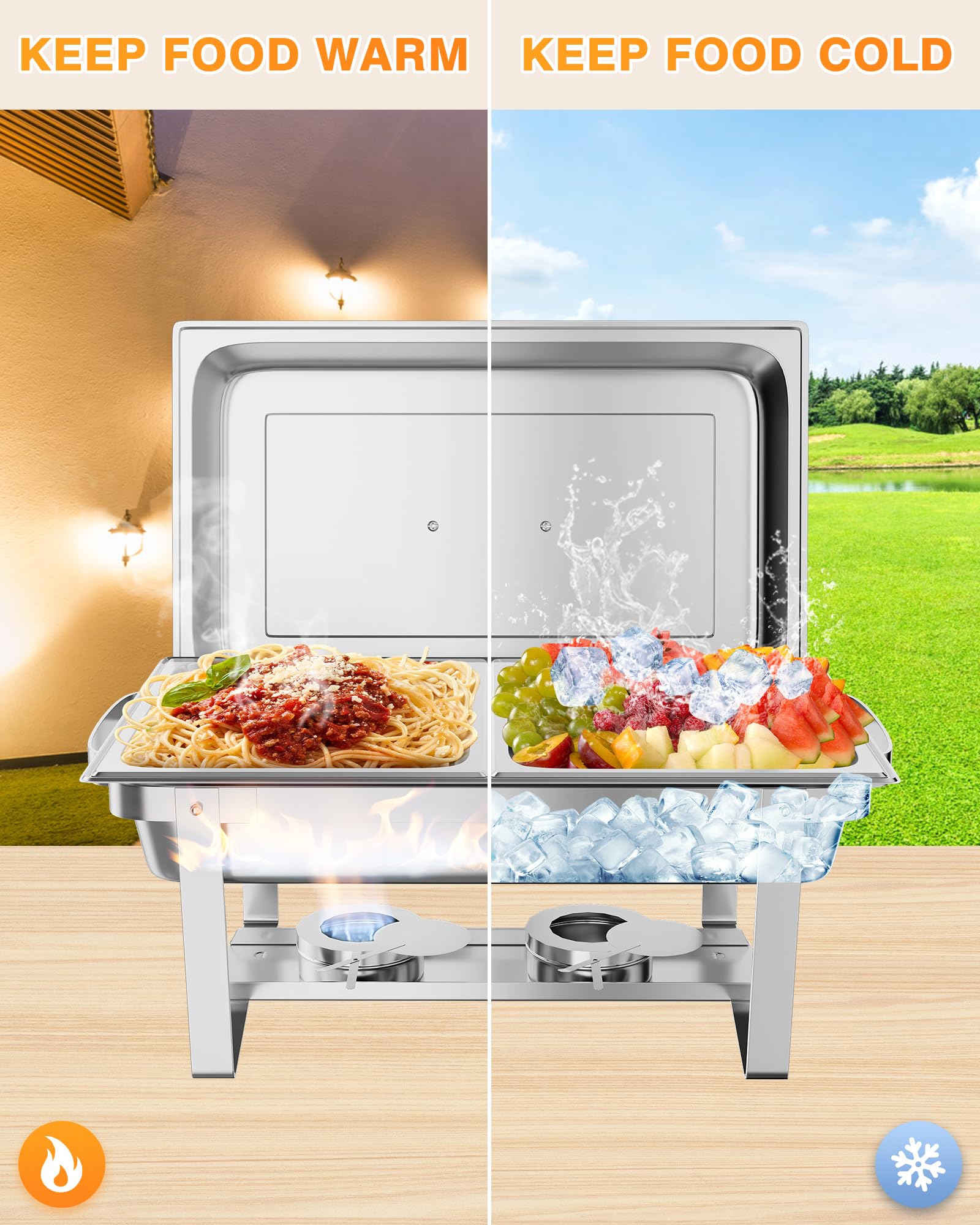 2 Pack 8QT Stainless Steel Chafing Dish Buffet Set - Complete Catering Food Warmer with Water Pan & Fuel Holder for Parties, Weddings, Events & Buffet Serving
