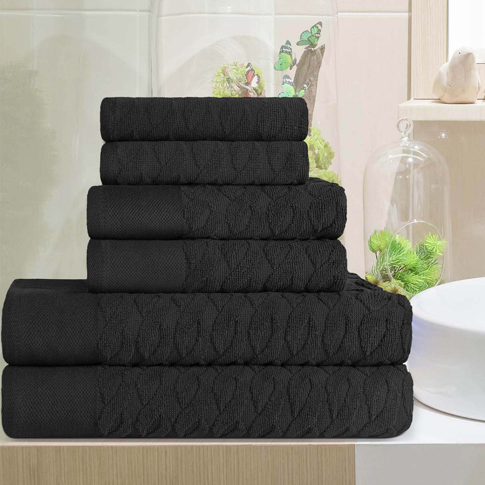 Premium 6-Piece Turkish Cotton Jacquard Herringbone Bath Towel Set - Ultra Absorbent, Soft & Quick-Drying - Perfect for Spa, Bathroom & Luxury Home Use