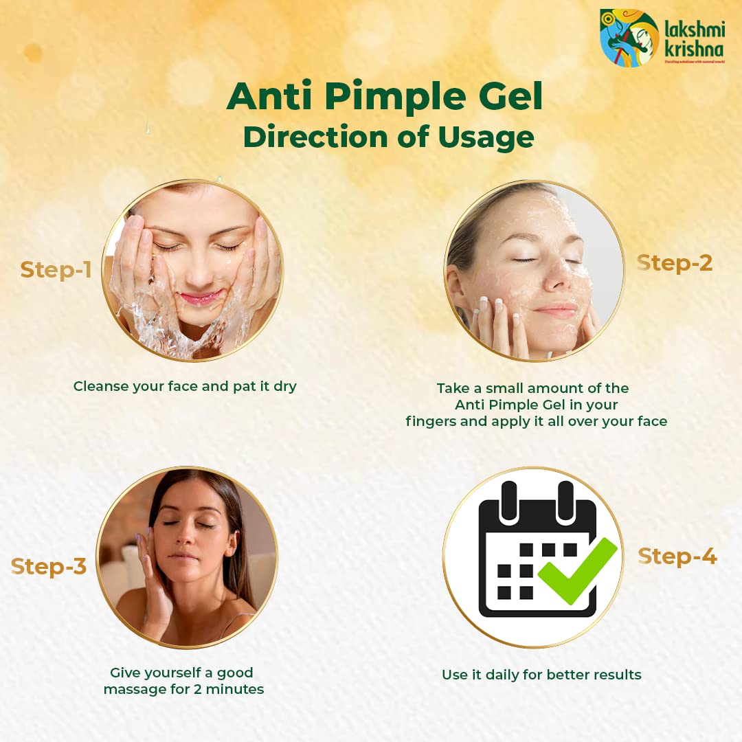 Lakshmi Krishna Natural Pimple Face Gel with Neem & Turmeric - 50g Acne Treatment for Clear Skin | Herbal Anti-Acne Solution for Teens & Adults | Perfect for Daily Skincare Routine & Oily Skin Care
