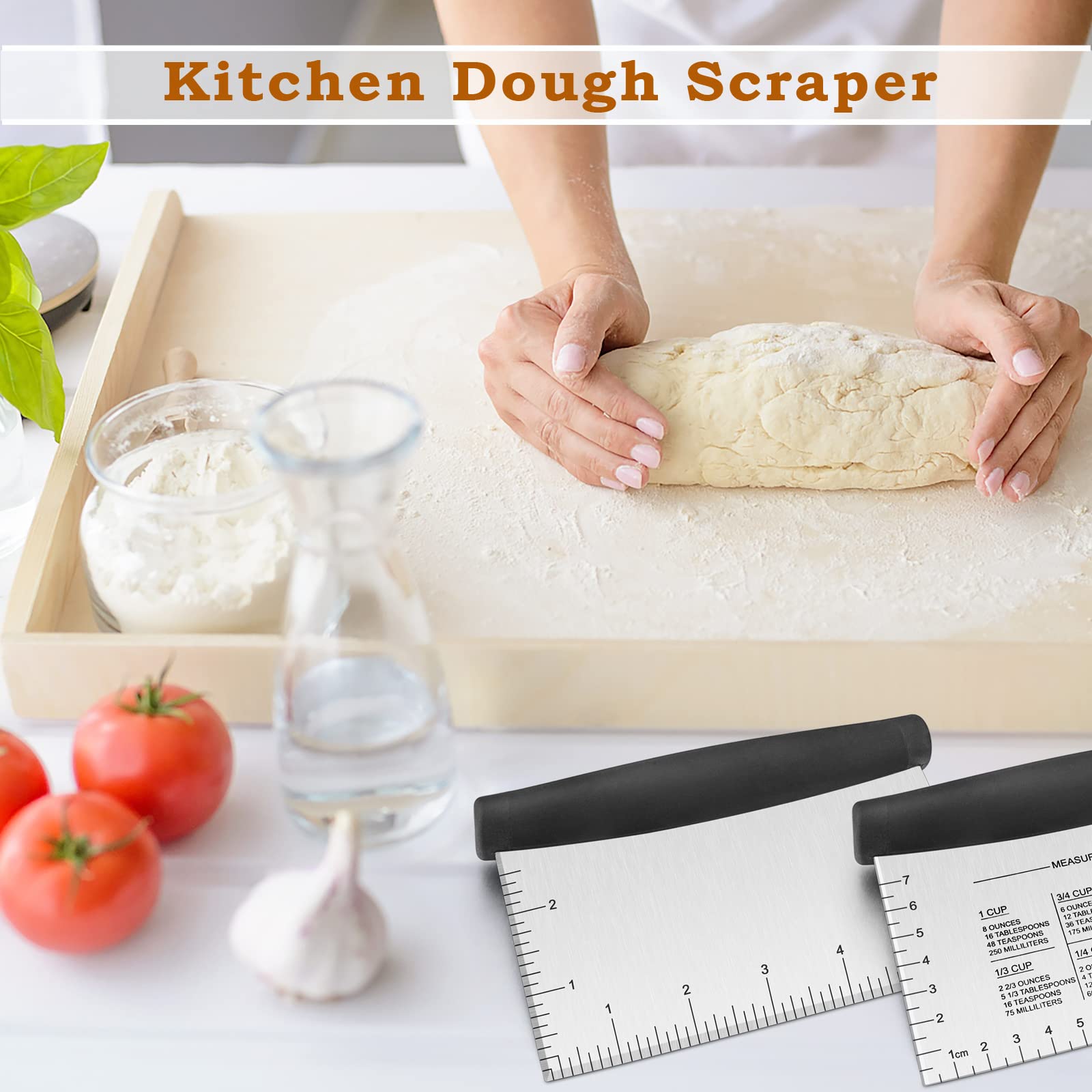 HaSteeL Stainless Steel Griddle Scraper & Dough Cutter - Multi-Purpose Kitchen Tool with Measuring Marks for Grilling, Baking, Cooking - Dishwasher Safe (2-Pack) - Perfect for BBQ, Pizza Making & Pastry Prep