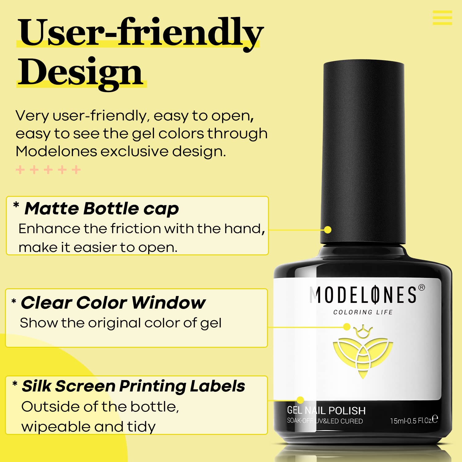Modelones 15ml Yellow Gel Nail Polish - High Gloss UV/LED Soak Off Gel for French Manicure, Fall Nail Art | Salon Quality DIY Nail Kit for Women - Perfect for Home Manicures & Professional Nail Salons