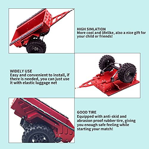1/10 Scale RC Car Truck Trailer with Metal Hitch Mount & Rubber Tires - Red Model Car Accessories for Off-Road Adventures and Toy Vehicle Hauling