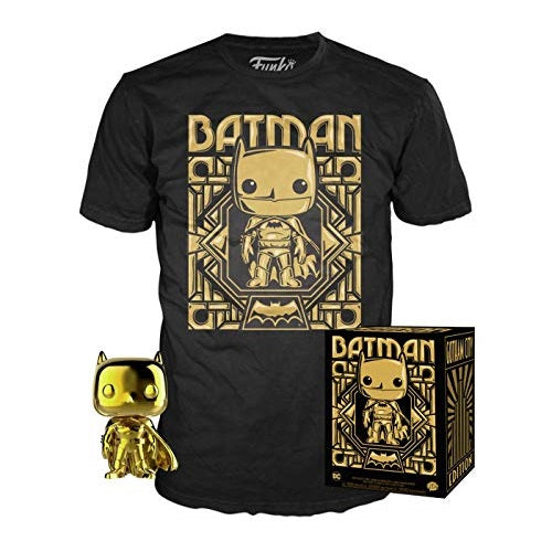 DC Comics Gold Chrome Batman Pop! Vinyl Figure & Exclusive XL T-Shirt - Collectible Gift for Fans, Superhero Merchandise, Perfect for Cosplay and Comic Con Events