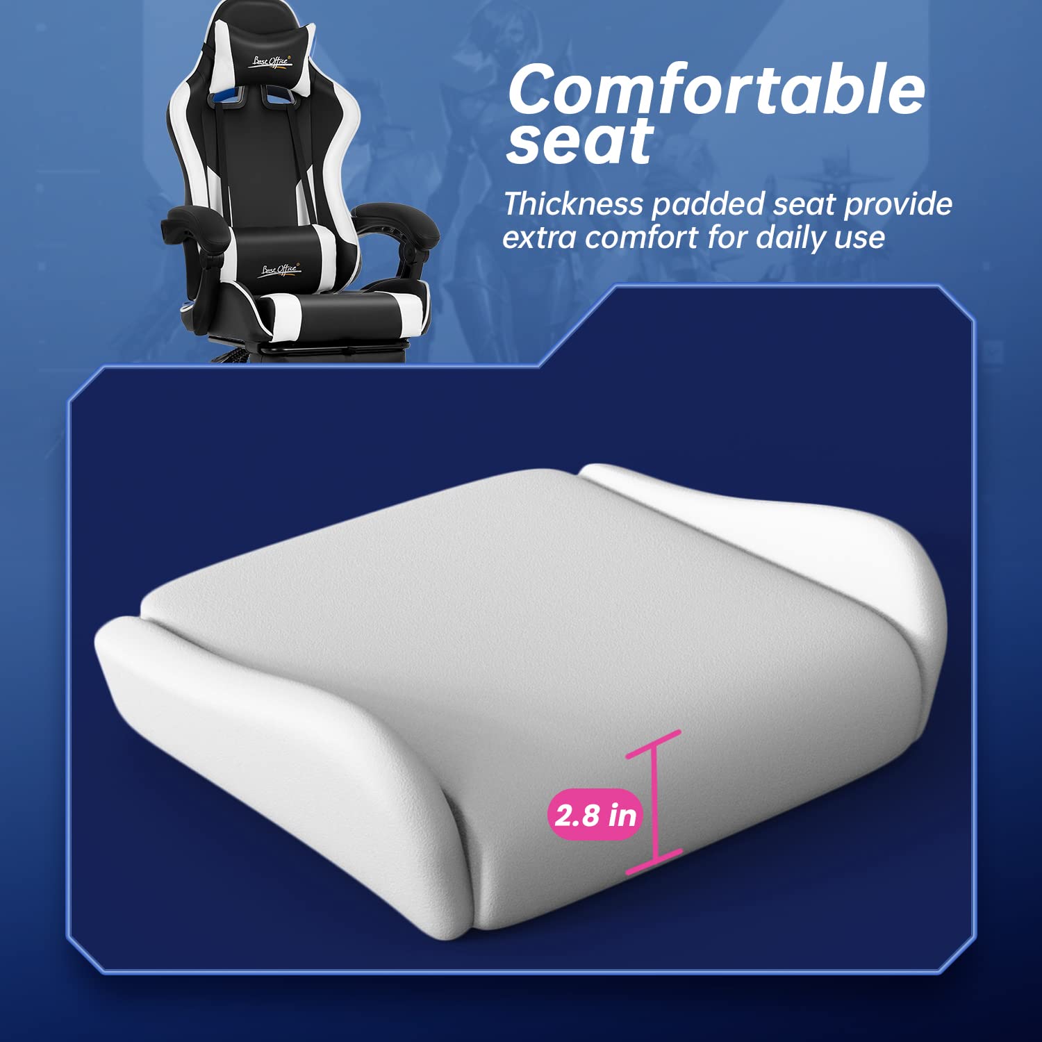 Ergonomic Gaming Chair with Lumbar Support & Headrest - Adjustable PC Gamer Chair with Footrest, Armrests & Swivel Base - Comfortable Office Desk Chair for Esports & Home Workstation (White) - Perfect for Long Gaming Sessions & Remote Work