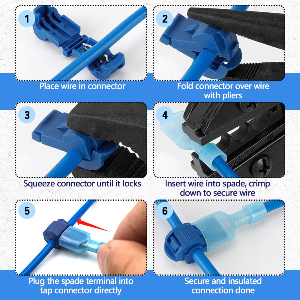 HAOBO 120PCS T-Tap Wire Connectors Kit - Self-Stripping Electrical Connectors with Nylon Insulation & Quick Disconnects for Automotive Wiring - Perfect for Car Audio Installation, Vehicle Lighting & Electrical Repairs