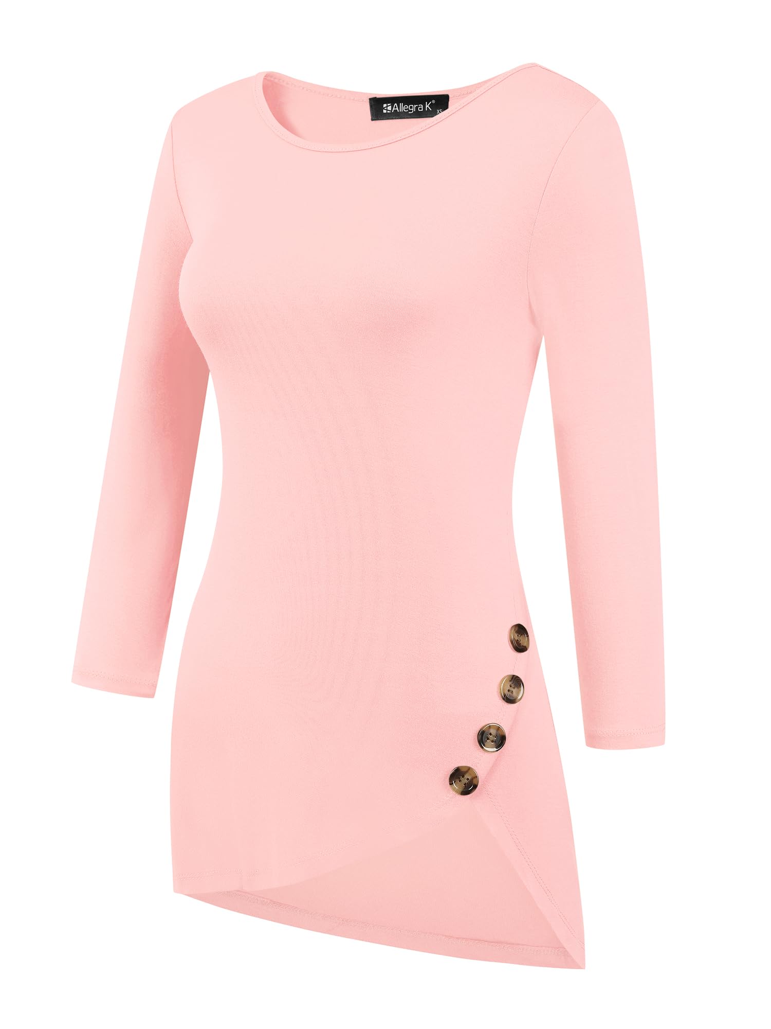 Allegra K Women's Loose Asymmetrical Hem Tunic T-Shirt - 3/4 Sleeve Round Neck Casual Top for Spring 2025 | Perfect for Everyday Wear, Office Outfits & Weekend Relaxation