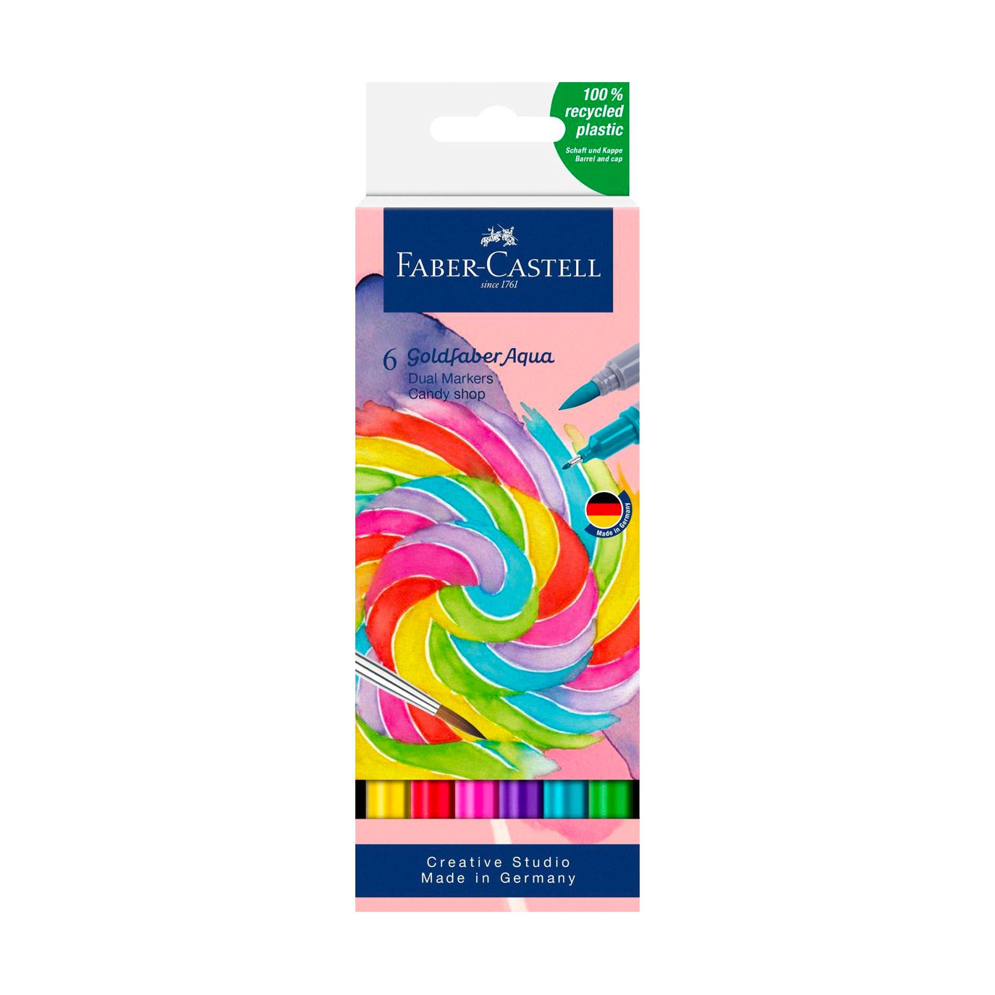 6 Pack Goldfaber Aqua Dual Tip Markers - Watercolor & Calligraphy Brush Pens for Artists, Students & Adult Coloring - Vibrant Candy Colors for Bullet Journaling, Scrapbooking & DIY Crafts