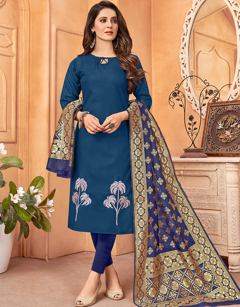 Blue Handloom Slab Chudidar Kurti for Women - Traditional Indian Ethnic Wear for Festivals, Weddings & Casual Outfits