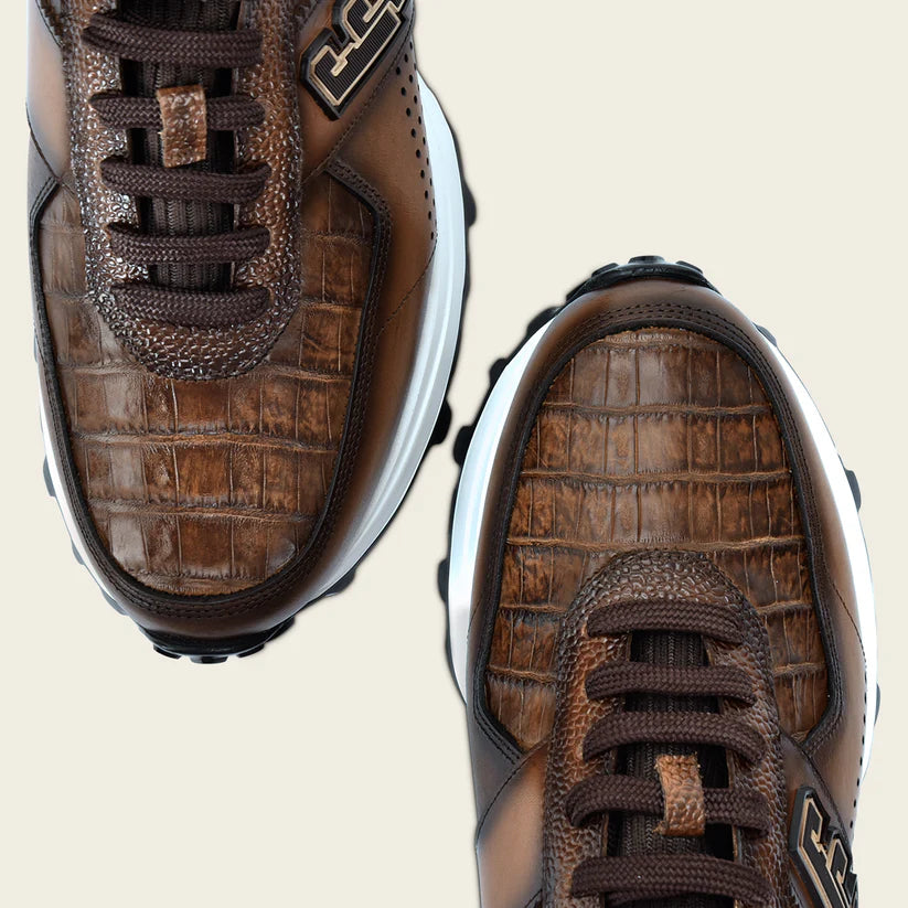 Men's Cuadra Almond Casual Fashion Caiman Leather Sneakers - Stylish & Comfortable for Everyday Wear, Office, and Outdoor Activities