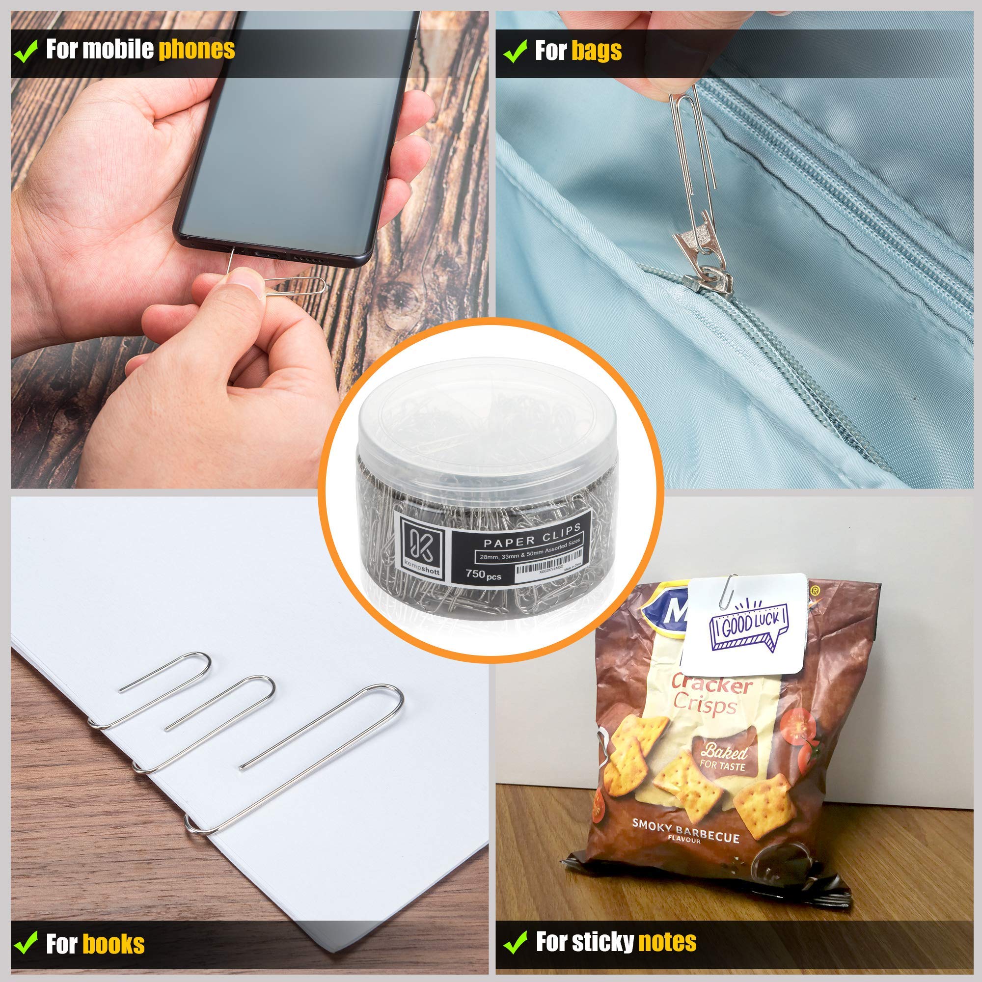 750 Assorted Size Paper Clips - Small, Medium & Large Silver Paper Clips for Office, School & Home Use | Perfect for Organizing Documents, Files & Paperwork