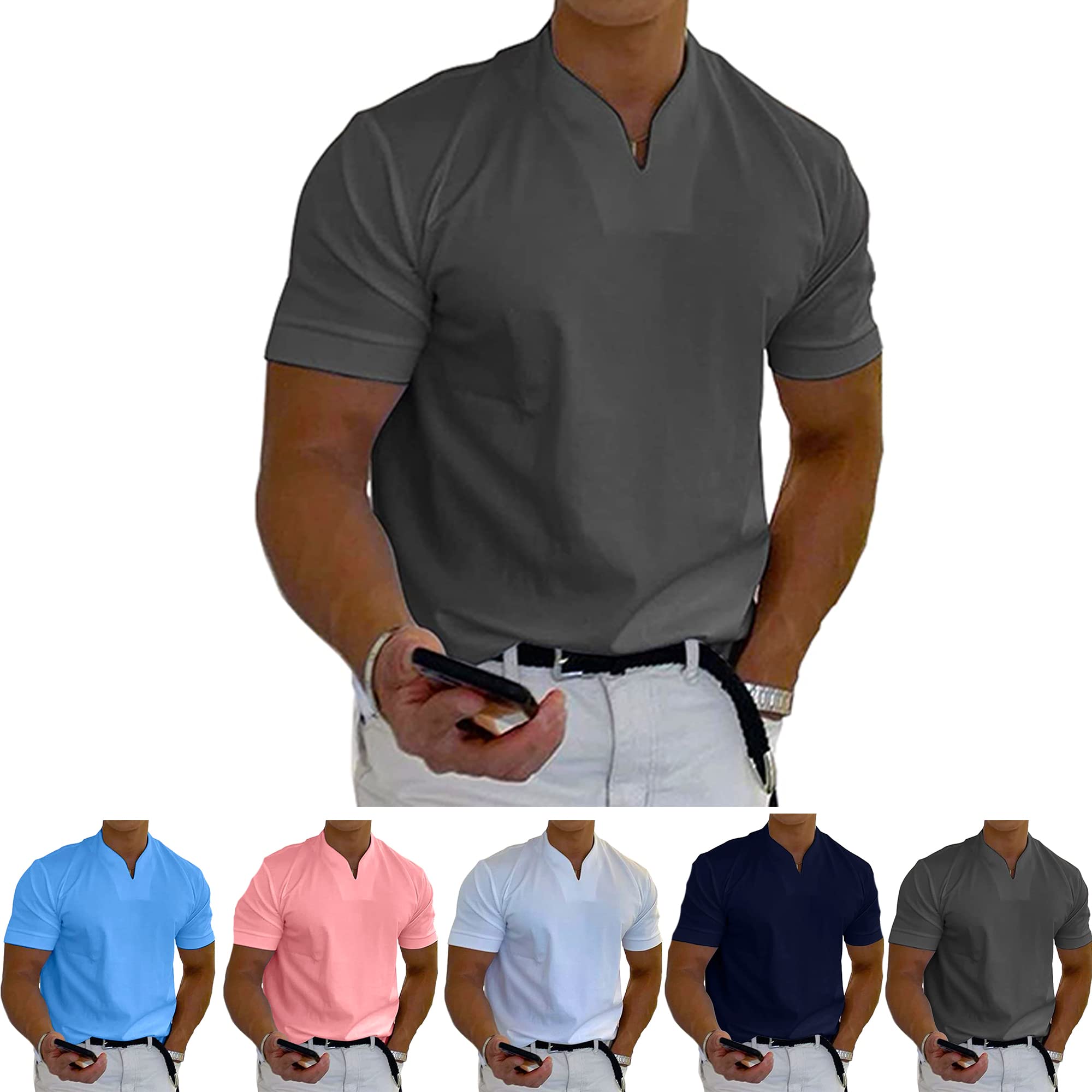 2022 Men's Business Casual Short Sleeve T-Shirt - Slim Fit Workout Tee for Gentlemen (2XL, Gray) | Office Wear, Gym & Casual Outfit