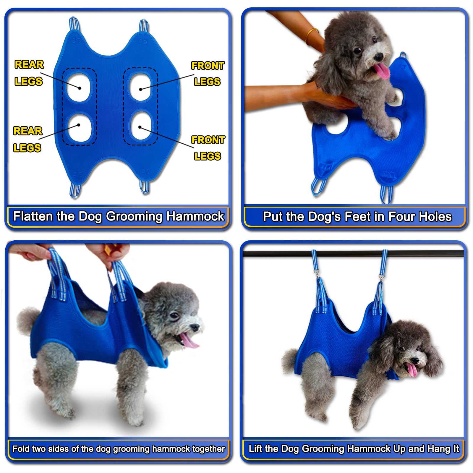 OVTEXZOG Dog Grooming Hammock Harness - Adjustable Pet Sling for Nail Trimming, Bathing & Grooming - Includes Nail Clippers & Restraint Bag - Small Size Supports Up to 30LBS (Blue) - Perfect for At-Home Pet Care & Professional Grooming Sessions
