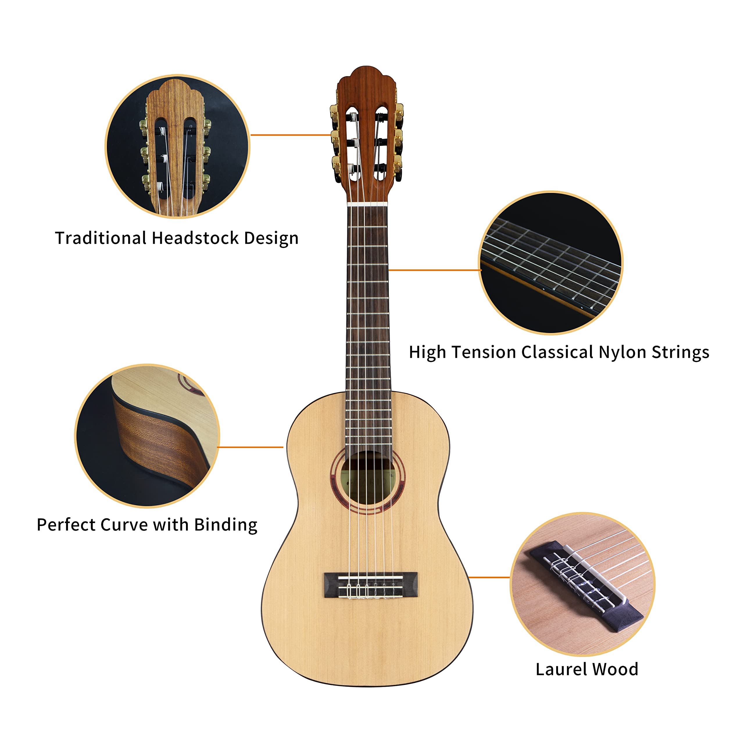 TARIO 1/4 Size 30-inch Acoustic Classical Travel Guitar - Spruce Top, Mahogany Body & Okoume Neck with Carrying Case - Perfect for Beginners, Kids & Portable Music Practice