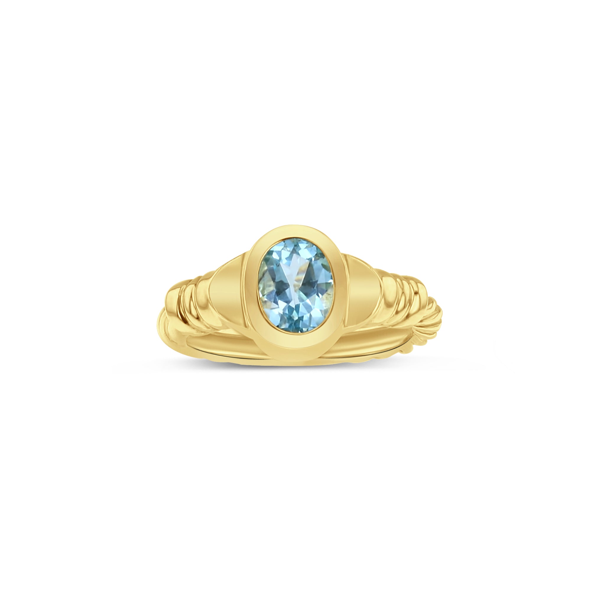 14K Yellow Gold Oval Blue Topaz Solitaire Ring for Women - Elegant Engagement, Wedding, Anniversary & Gift Jewelry