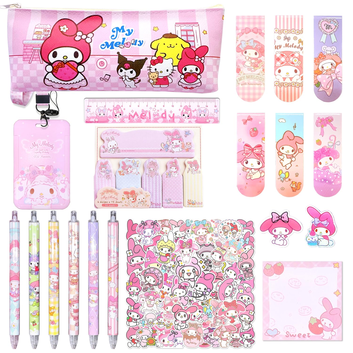 My Melody Cute School & Office Supplies Set - Pink Pencil Case, Stickers, ID Card Holder | Perfect for Students, Teachers & Back to School Essentials