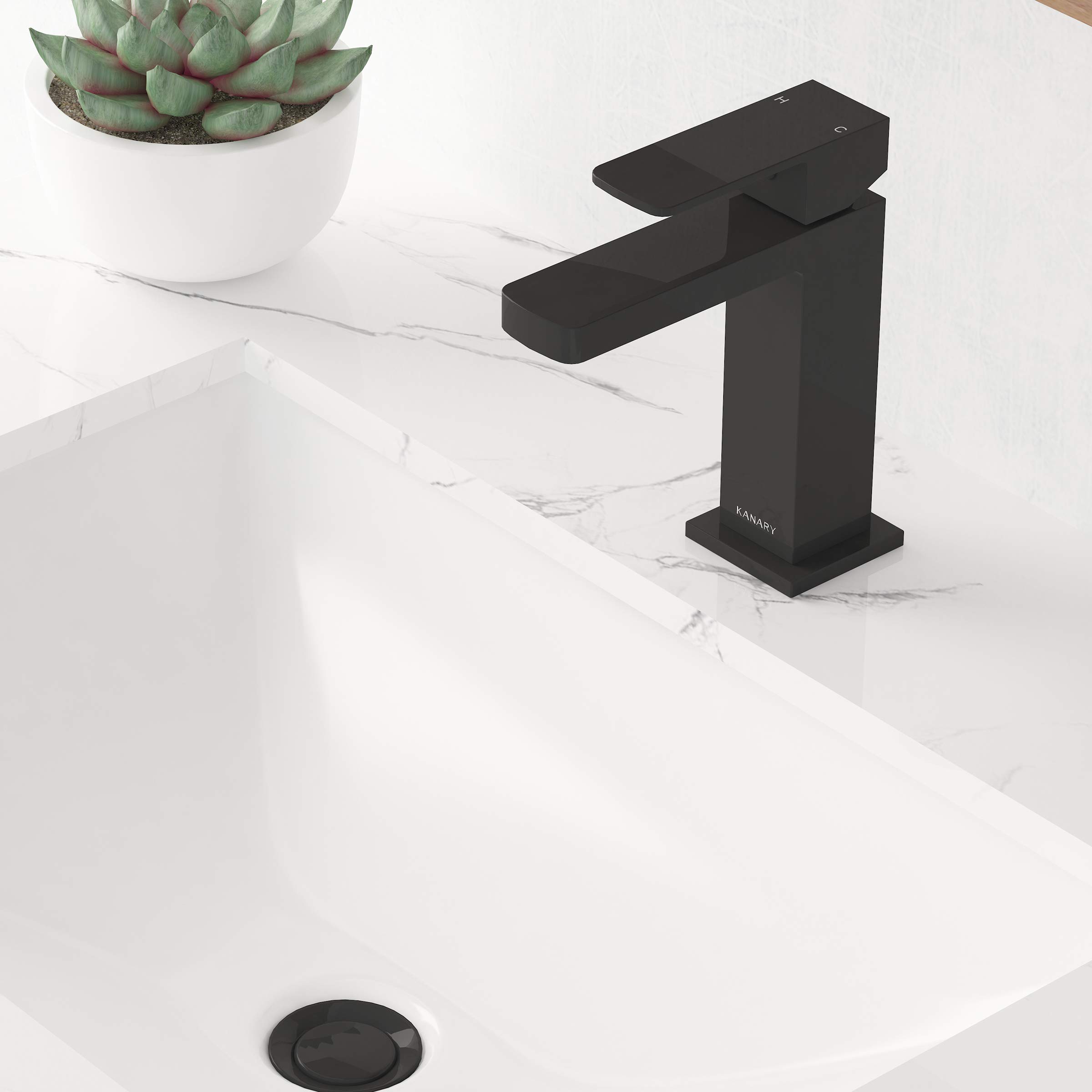 Premium KANARY Solid Brass Bathroom Sink Faucet - Modern Single Handle Basin Mixer Tap in Matte Black for Bathroom Vanity & Powder Room Upgrade
