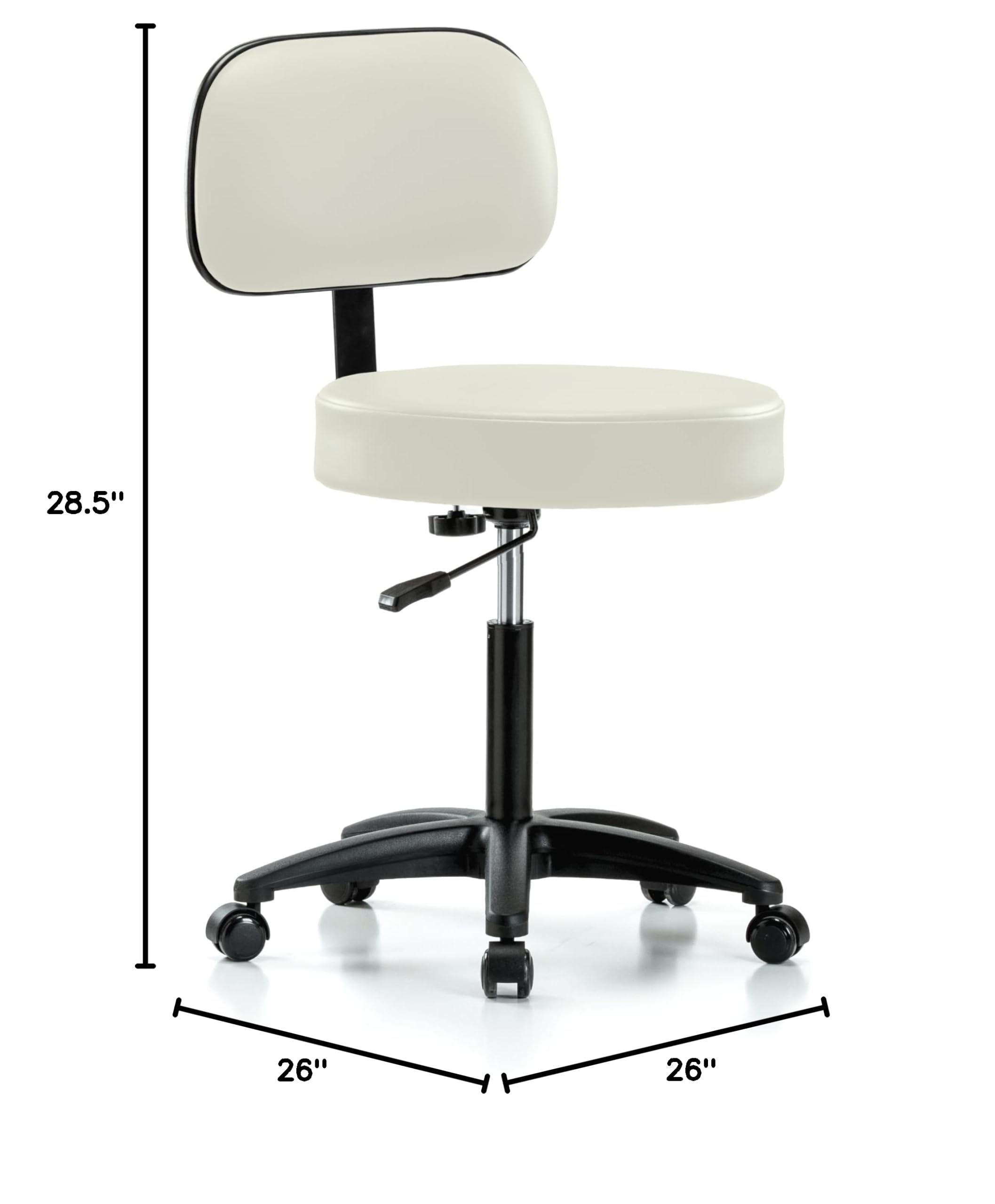 Perch Walter Adjustable Rolling Stool with Back Support - 300 lb Capacity for Hardwood & Tile Workbenches | Off-White Vinyl | Perfect for Medical Exams, Salon Work & Industrial Use