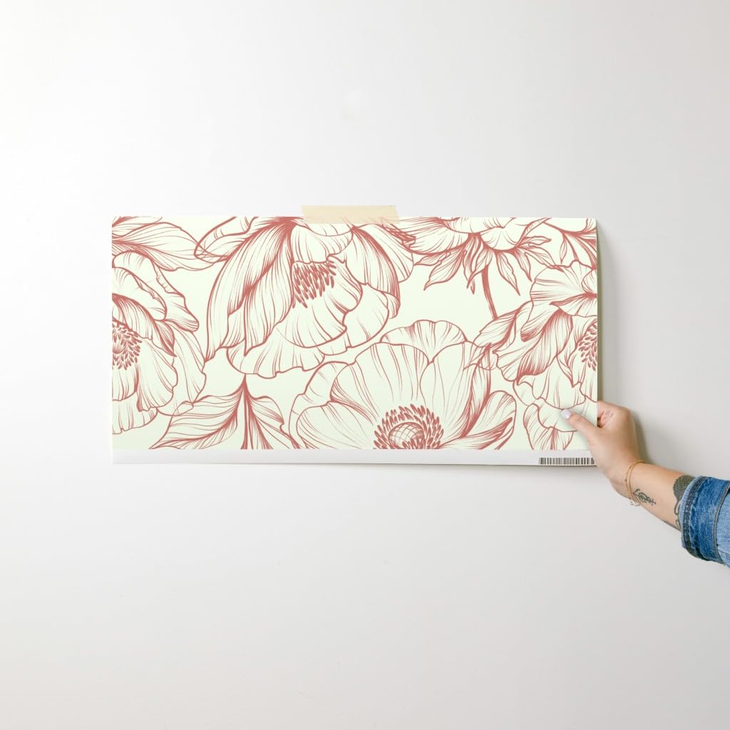 Removable Wallpaper Swatch - Large Floral Design Romantic Beige Feminine Pre-Pasted Peel & Stick Wallpaper by Spoonflower | Perfect for Bedroom, Nursery, Living Room Decor