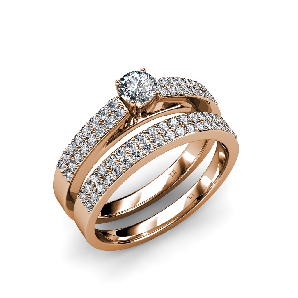 1.10 Carat Natural Diamond Double Row Bridal Set Ring & Wedding Band in 14K Gold - Perfect for Engagement, Proposal & Anniversary Gifts