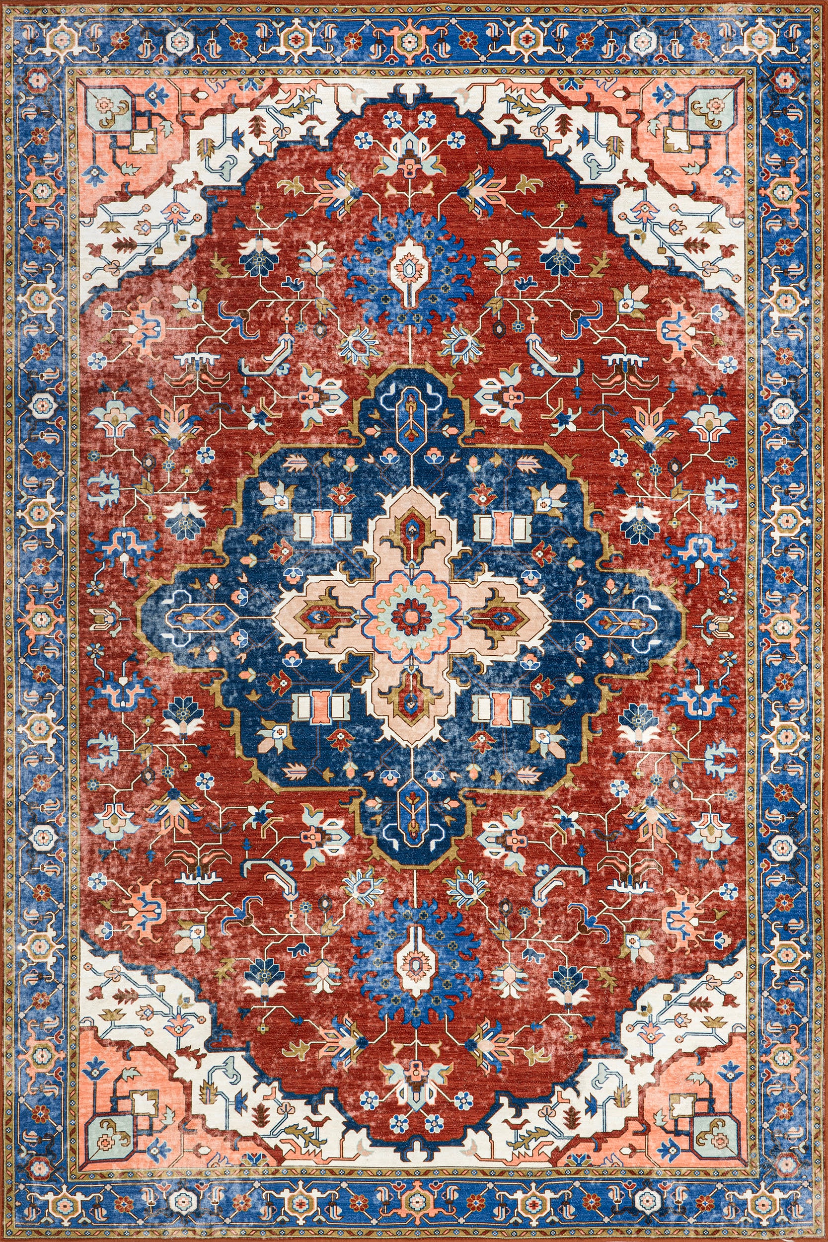 Amaryllis Medallion Washable Rug - Rust Color | Non-Slip Indoor Outdoor Area Rug for Living Room, Bedroom, Patio & Deck