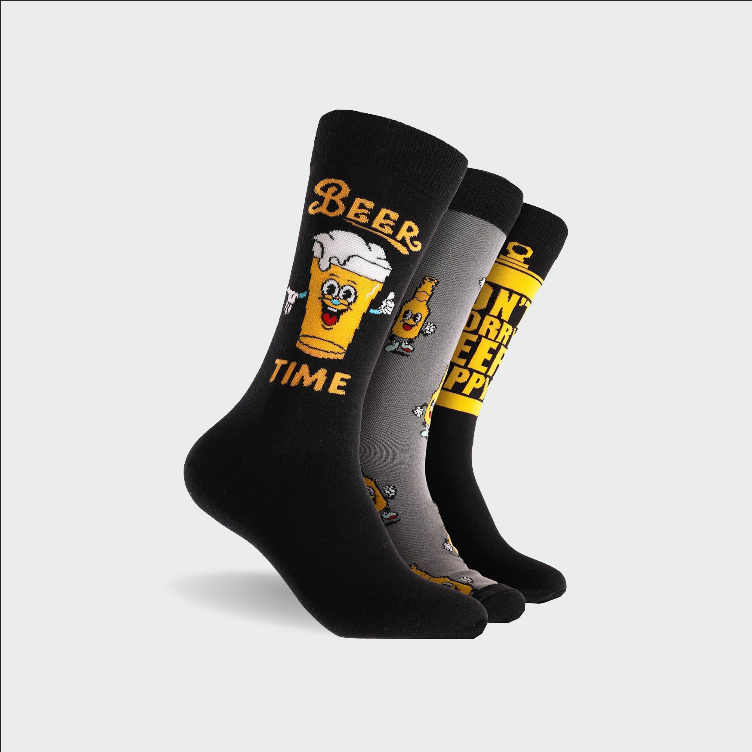 Happy Beer Themed Cotton Crew Socks for Men - 3 Pack Gift Set with Gold Accents | Perfect for Brewery Tours, Beer Lovers & Casual Wear