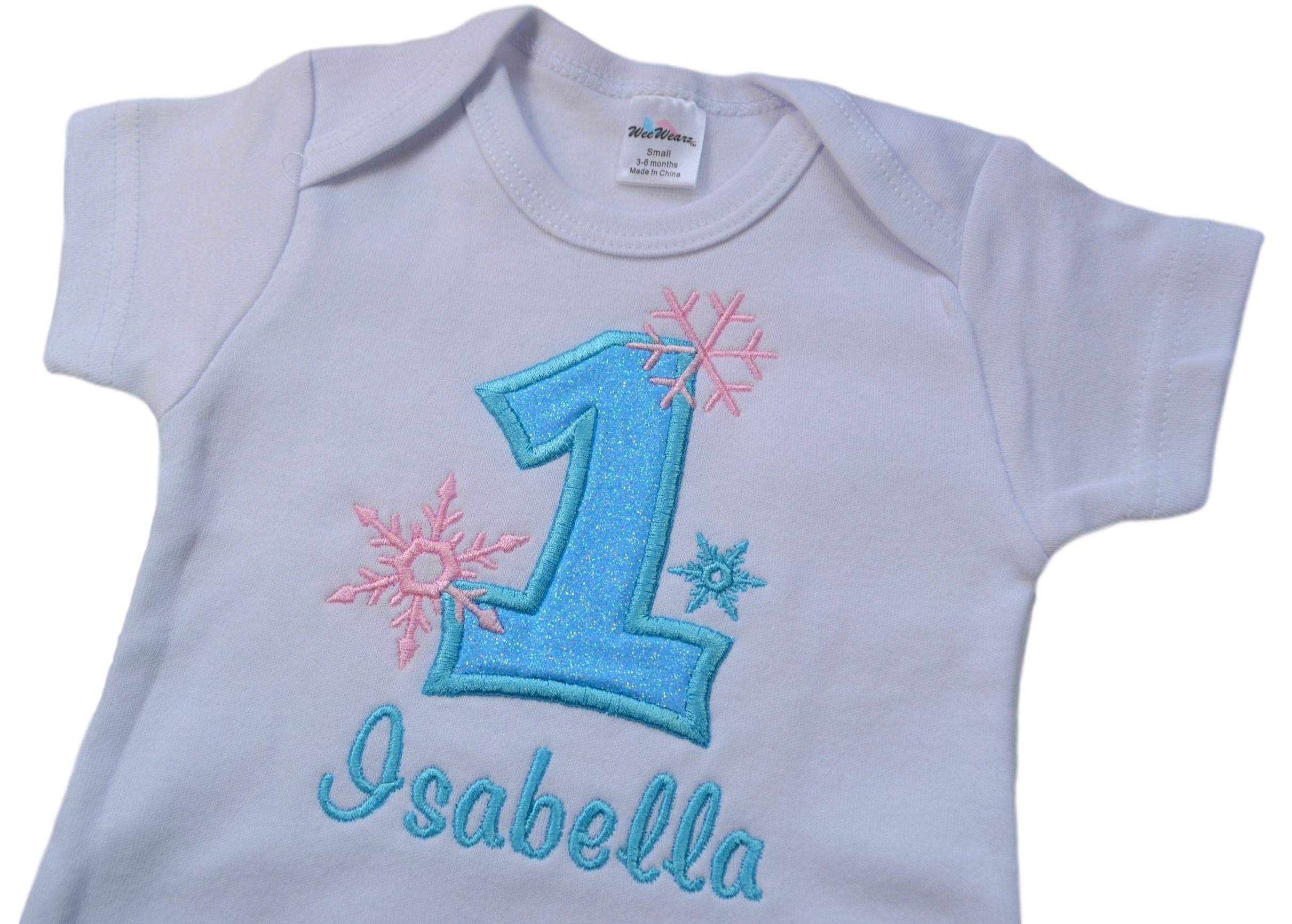Custom Embroidered SNOW PRINCESS 1st Birthday Bodysuit - Personalized Baby Girl Outfit with Name for Birthday Party & Photo Shoots