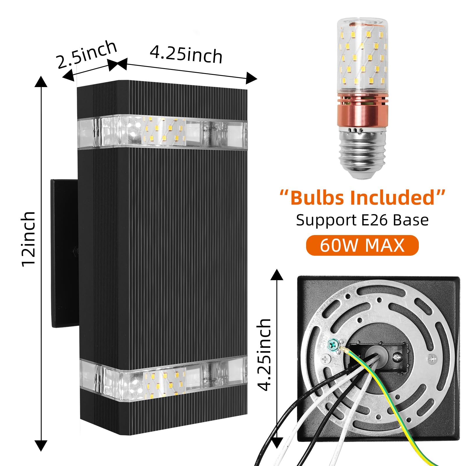 Waterproof Outdoor Wall Lights with Bulbs - Aluminum E26 Fixture for Front Porch, Patio, Garage - Durable Exterior Wall Sconce Lighting (2-Pack) - Perfect for Home Security & Landscape Illumination
