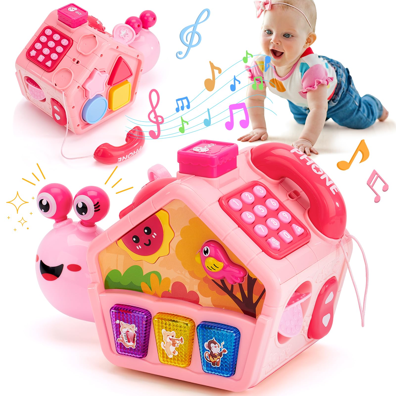 Hahaland Musical Crawling Snail Toy - Educational Baby Toys for 6-18 Months, Interactive Toddler Learning Toy with Lights & Sounds - Perfect 1st Birthday Gift for Girls & Boys - Great for Crawling Practice, Sensory Development & Early Learning Playtime