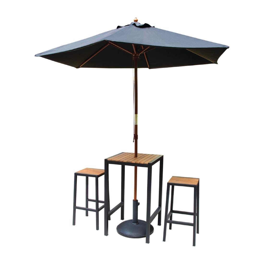 Bolero Black Steel & Acacia Wood Bar Stools (Set of 2) - Modern Counter Height Stools for Kitchen Island, Breakfast Bar & Home Pub - Durable & Stylish Seating for Dining & Entertaining